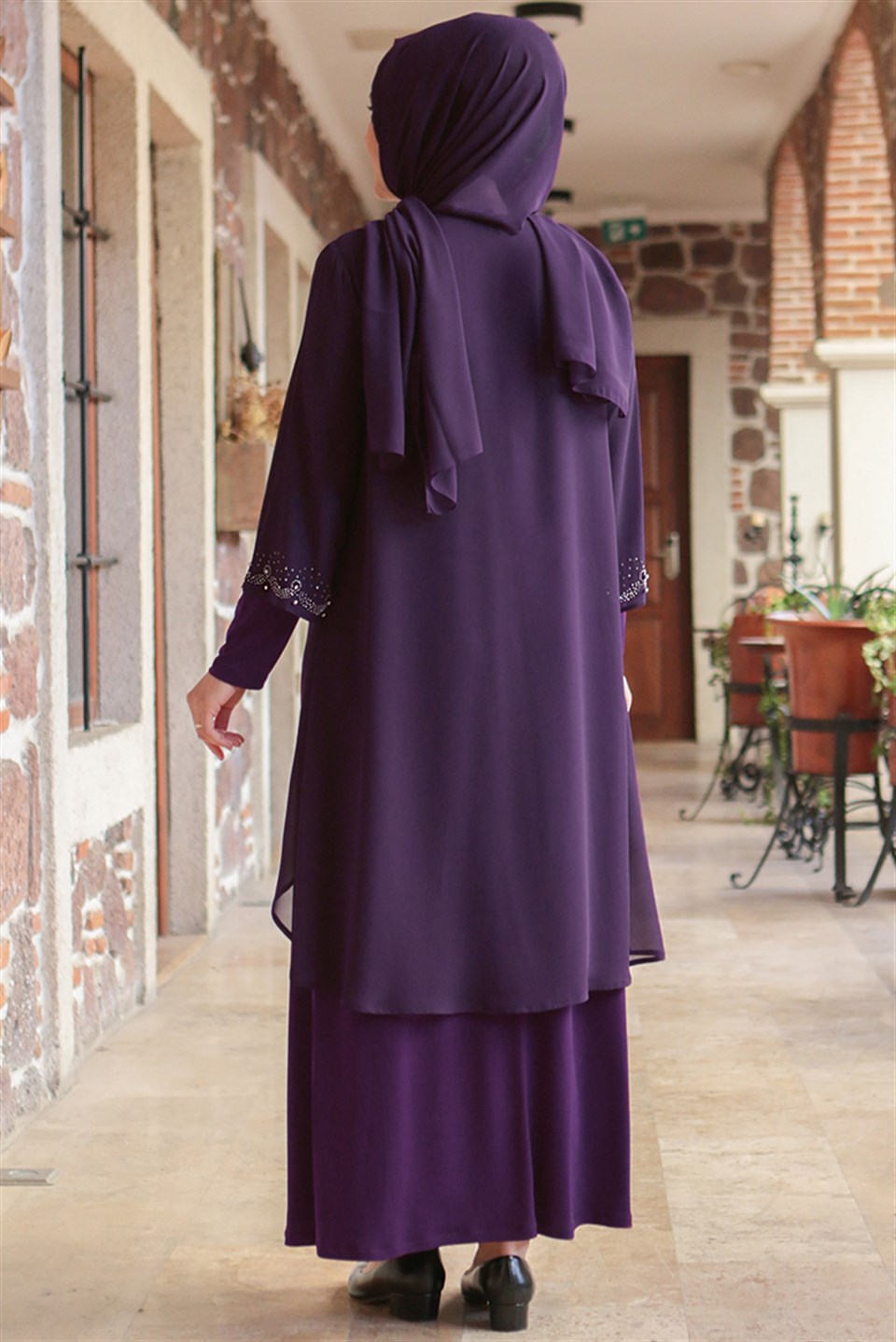 Dress - Lycra - Unlined - Crew Neck - Purple - FHM628