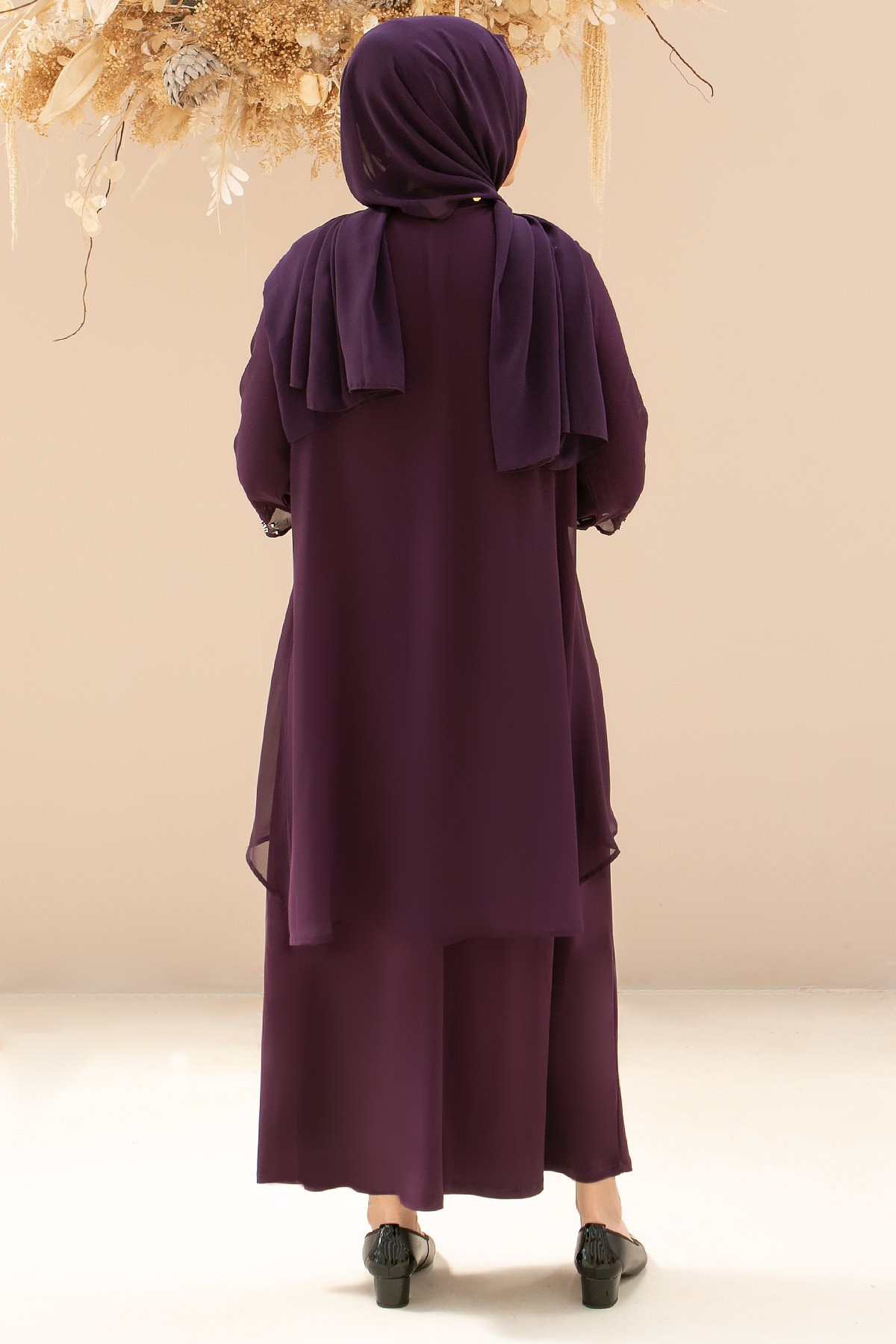 Dress - Lycra - Unlined - Crew Neck - Plum - FHM628FHM628-MÜRDÜMFahima