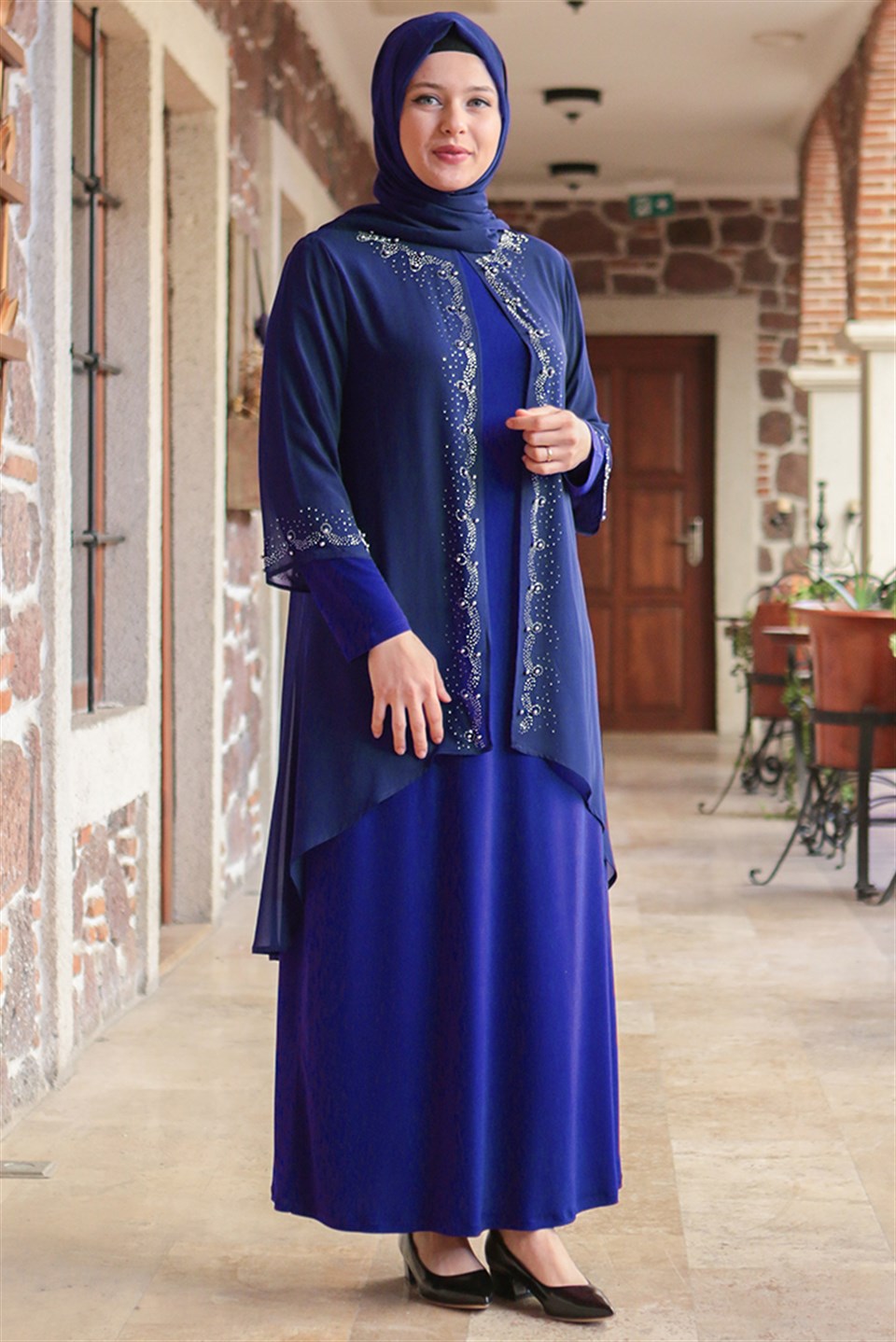 Dress - Lycra - Unlined - Crew Neck - Royal Blue - FHM628