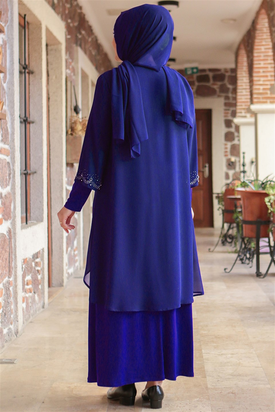 Dress - Lycra - Unlined - Crew Neck - Royal Blue - FHM628