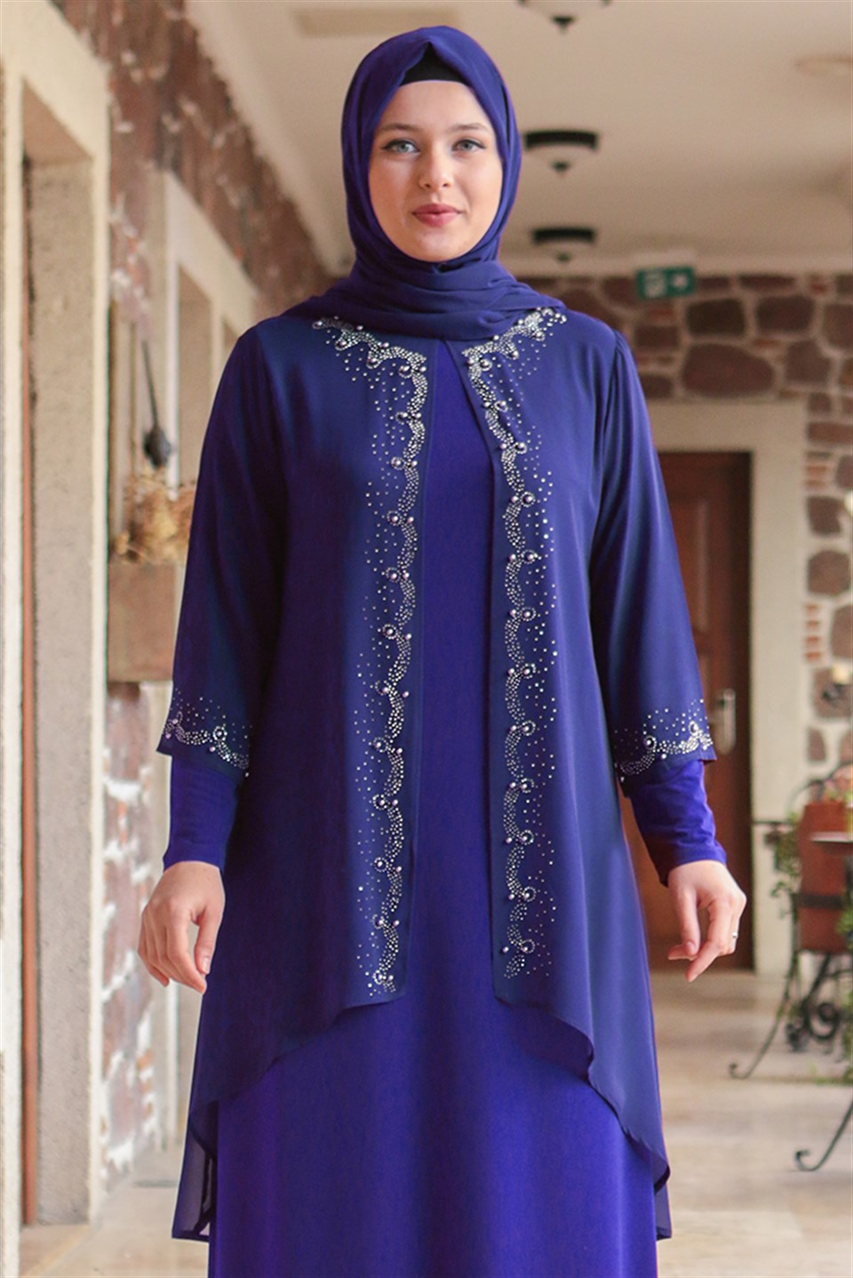 Dress - Lycra - Unlined - Crew Neck - Royal Blue - FHM628