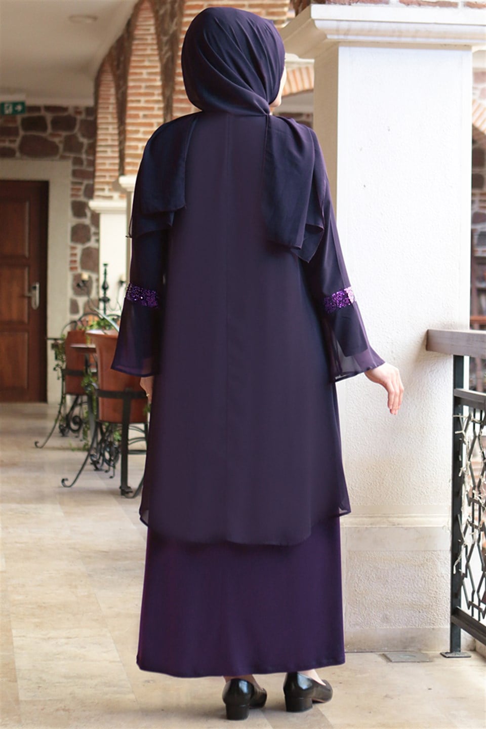Dress - Lycra - Unlined - Crew Neck - Purple - FHM638