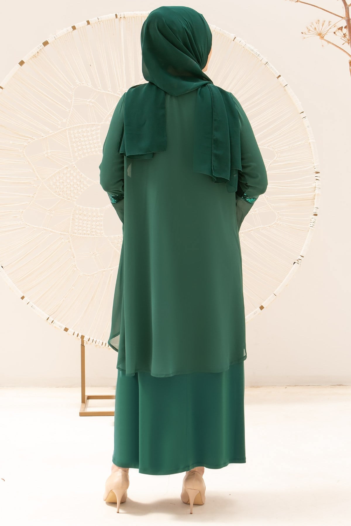 Robe de soirée - Élasthanne - Mousseline de Soie - Sans Doublure - Ras du Cou - Vert Emeraude - FHM638FHM638-ZÜMRÜTFahima