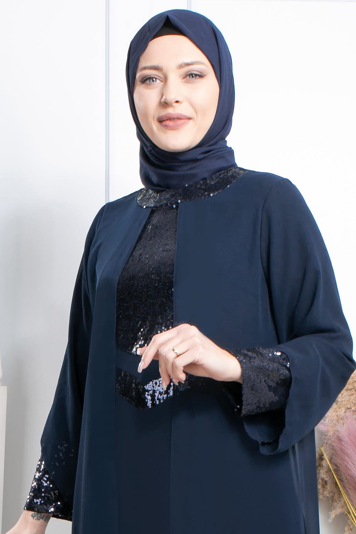 Robe de soirée - Élasthanne - Sans Doublure - Ras du Cou - Bleu Marin - FHM640FHM640-LACİVERTFahima