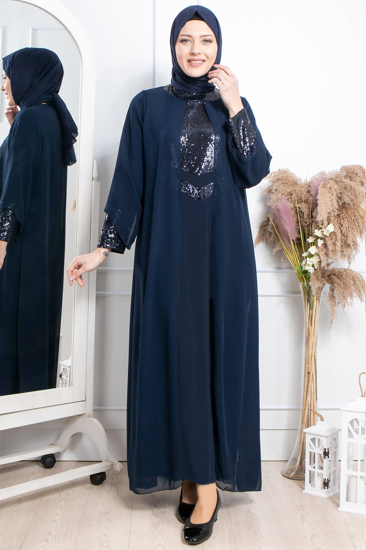 Robe de soirée - Élasthanne - Sans Doublure - Ras du Cou - Bleu Marin - FHM640FHM640-LACİVERTFahima