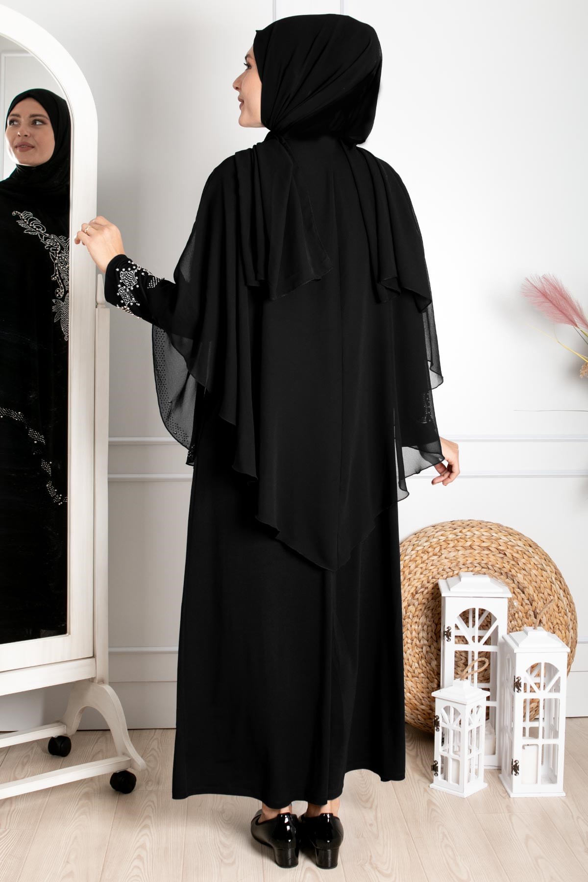 Robe de soirée - Élasthanne - Sans Doublure - Ras du Cou - Noir - FHM642FHM642-SİYAHFahima