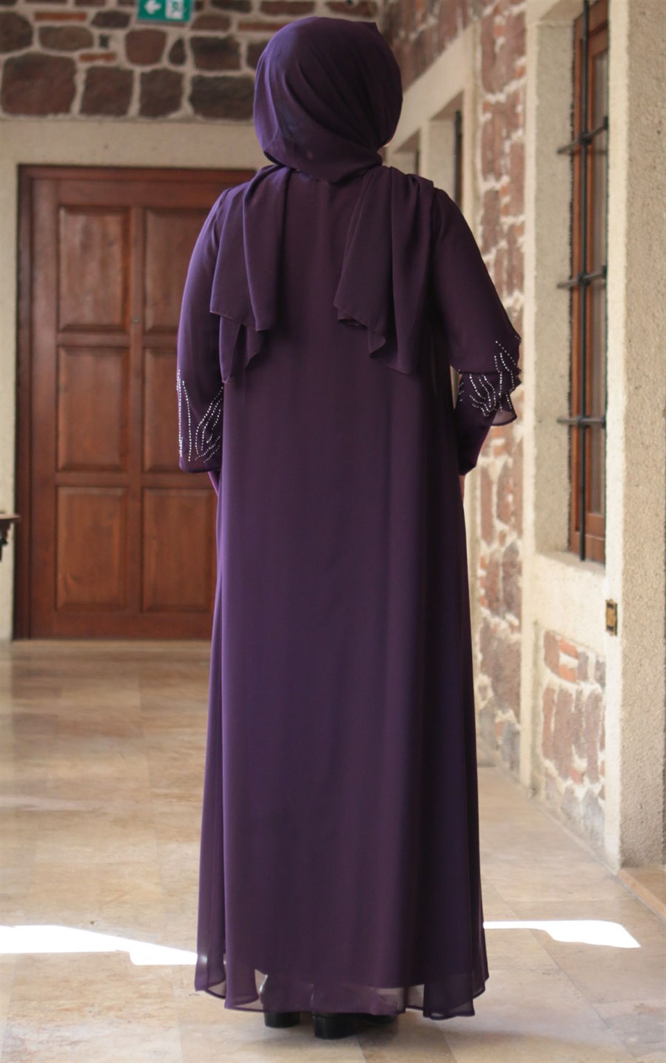Dress - Lycra - Unlined - Crew Neck - Purple - FHM644