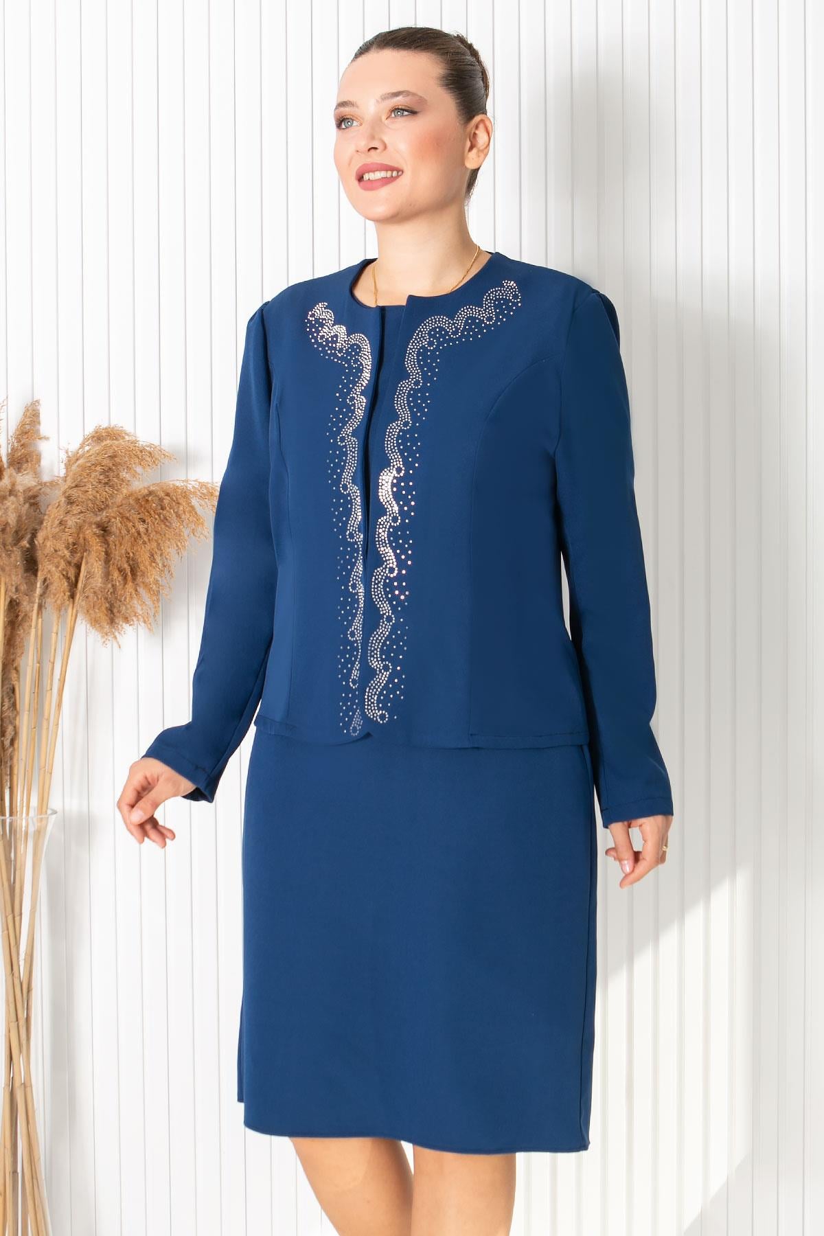 Jacket Dress Crepe Crew Neck Indigo Blue FHM760FHM760-İNDİGOModaviki