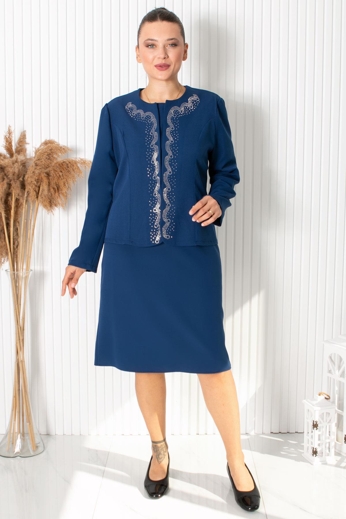 Jacket Dress Crepe Crew Neck Indigo Blue FHM760FHM760-İNDİGOModaviki