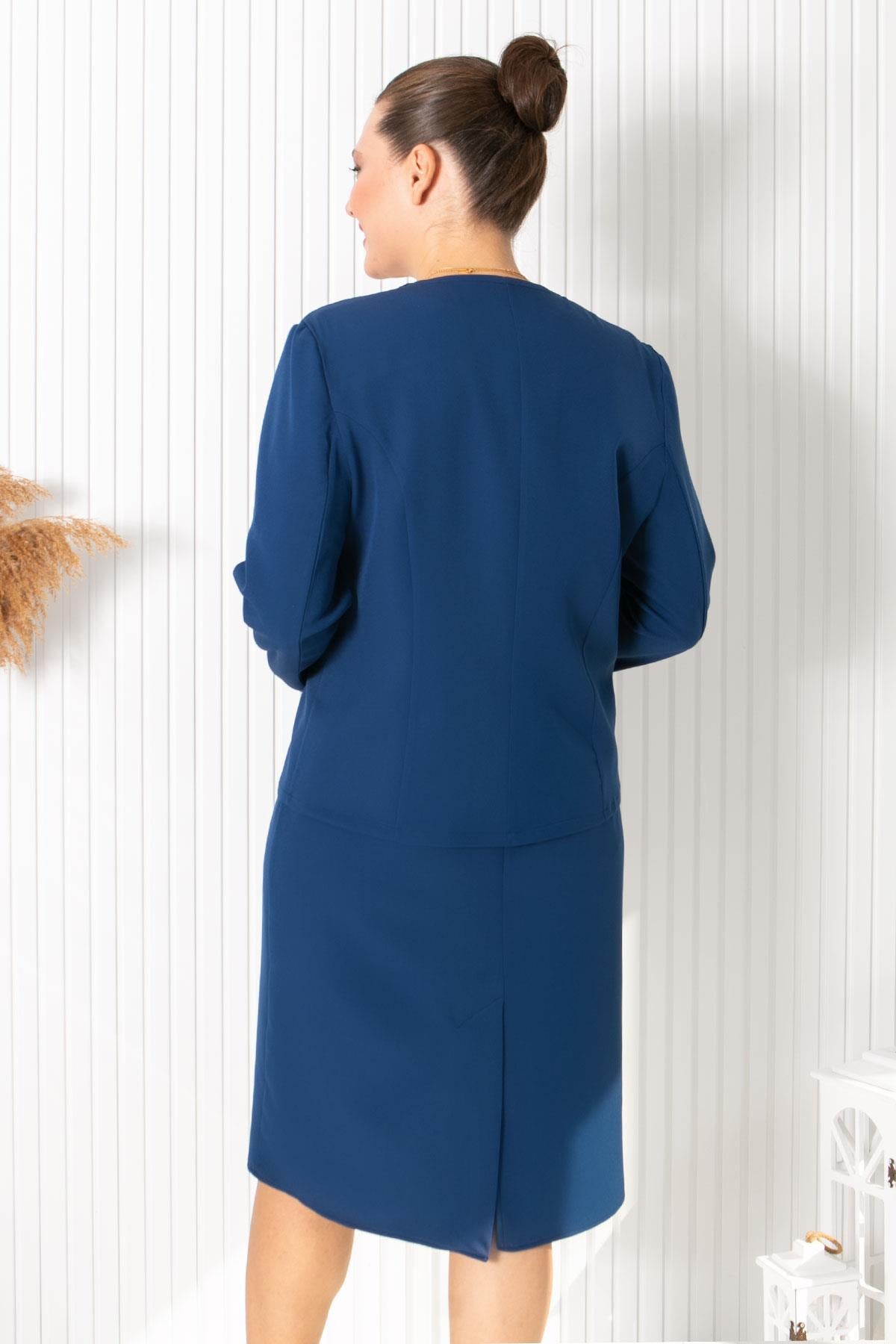 Jacket Dress Crepe Crew Neck Indigo Blue FHM760FHM760-İNDİGOModaviki
