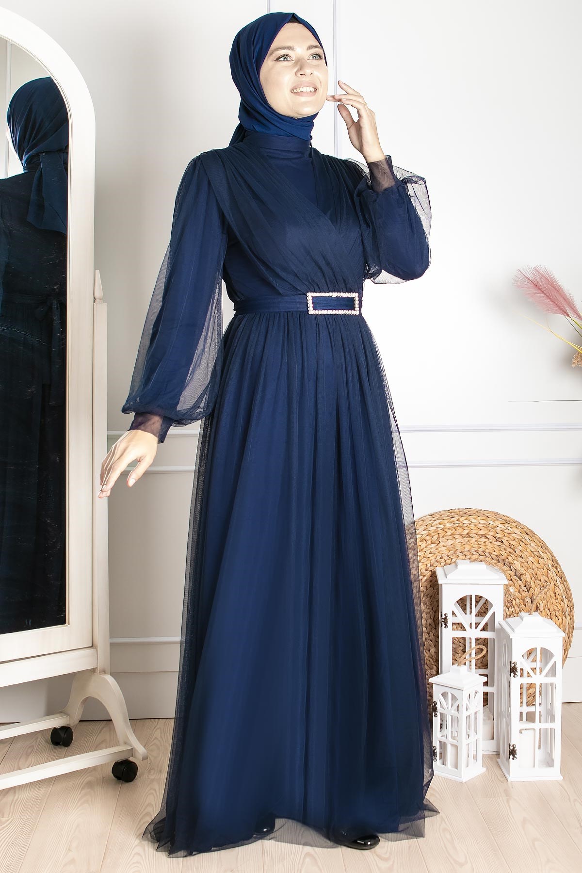 Robe En Tulle Doublée Bleu Marine Clair FHM777FHM777-LACİVERTFahima
