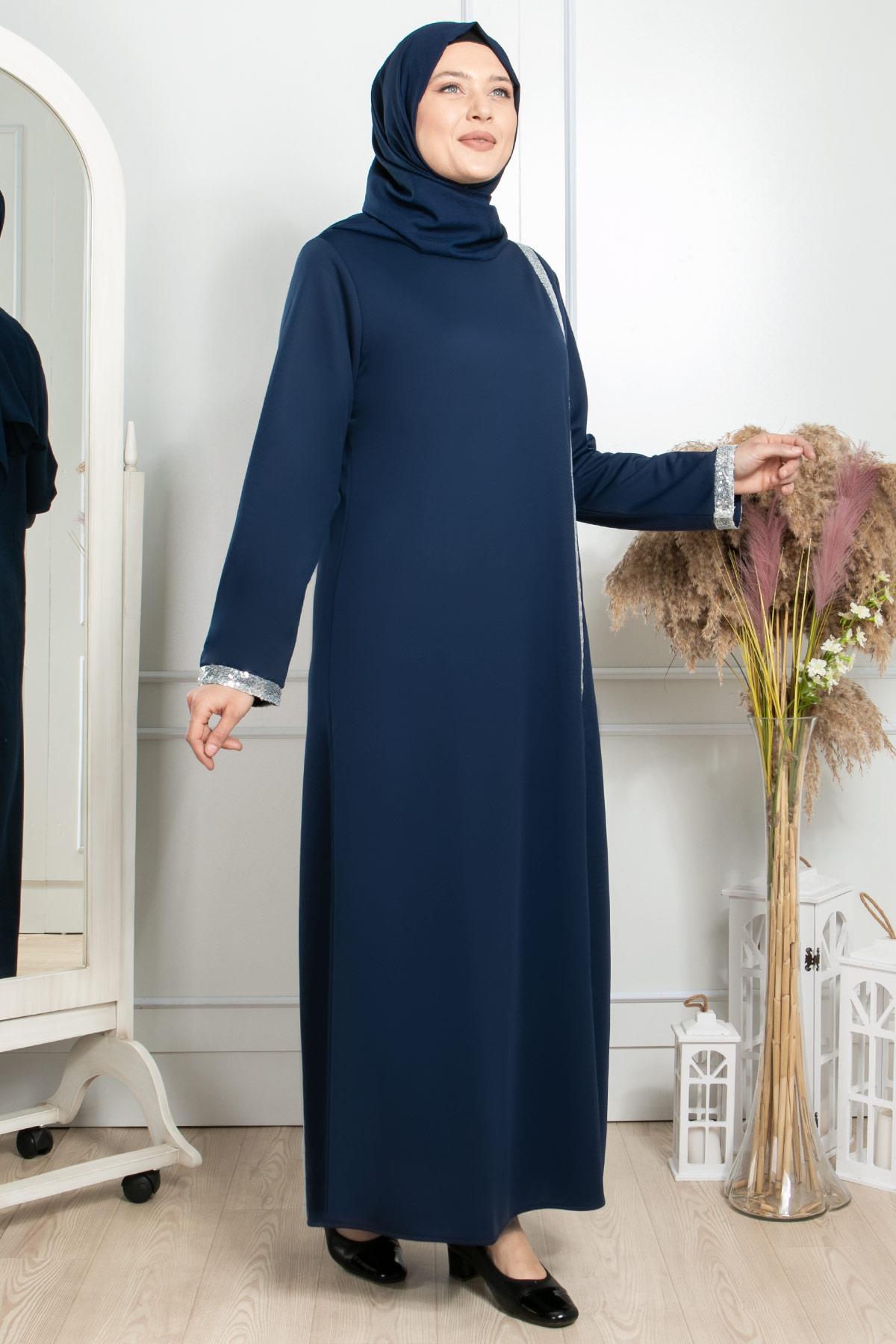 Sequin Striped Dress Indigo Bleu FHM808FHM808-İNDİGOFahima