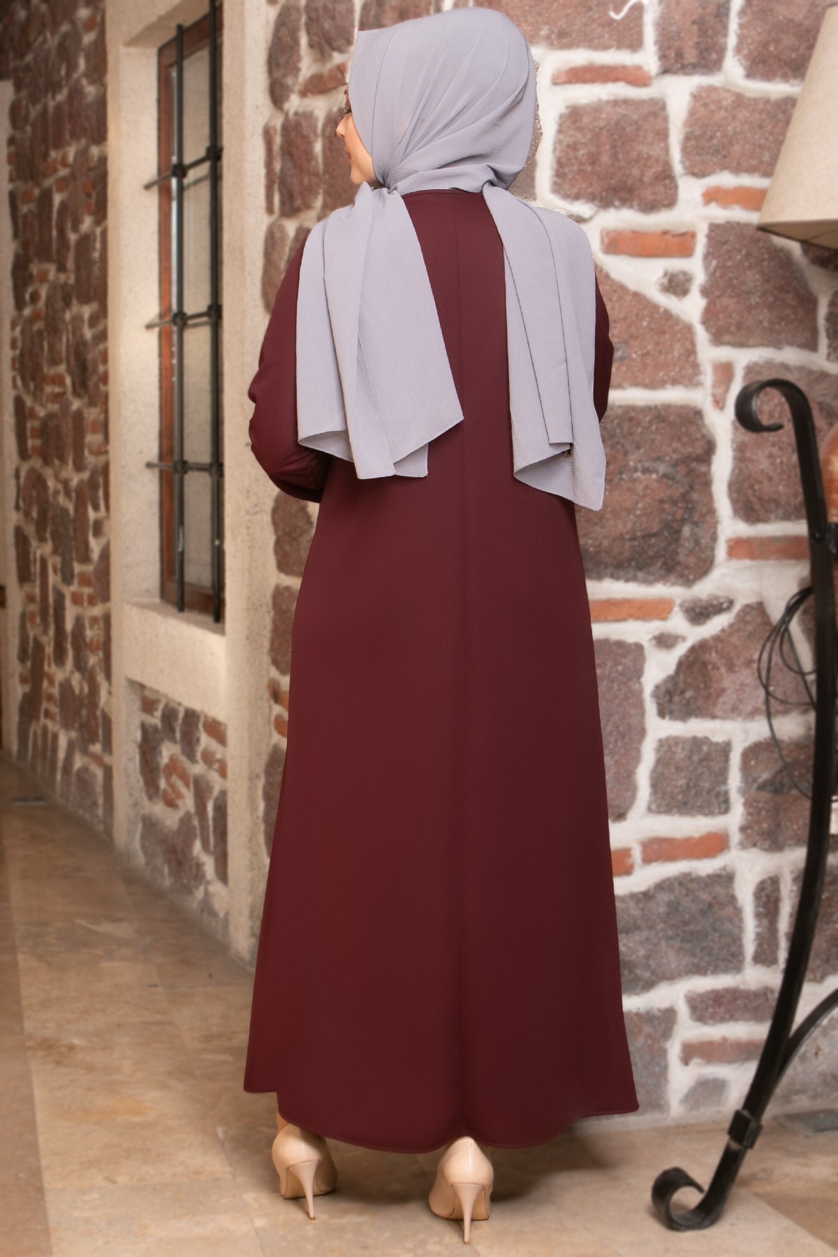 Sequin Striped Dress Plum FHM808FHM808-MÜRDÜMFahima
