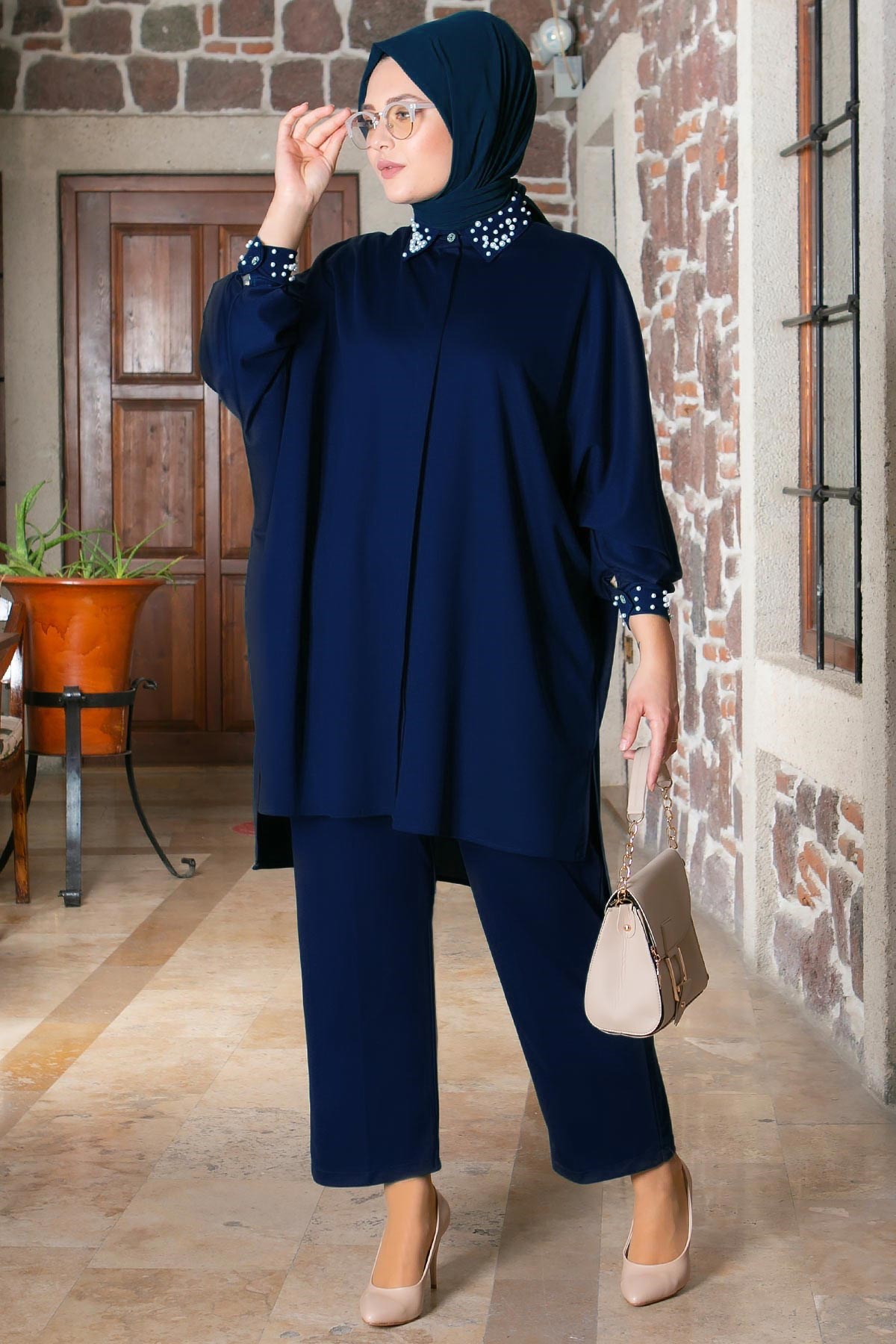 İNCİ DETAYLI TAKIMFHM810-LACİVERTFahima