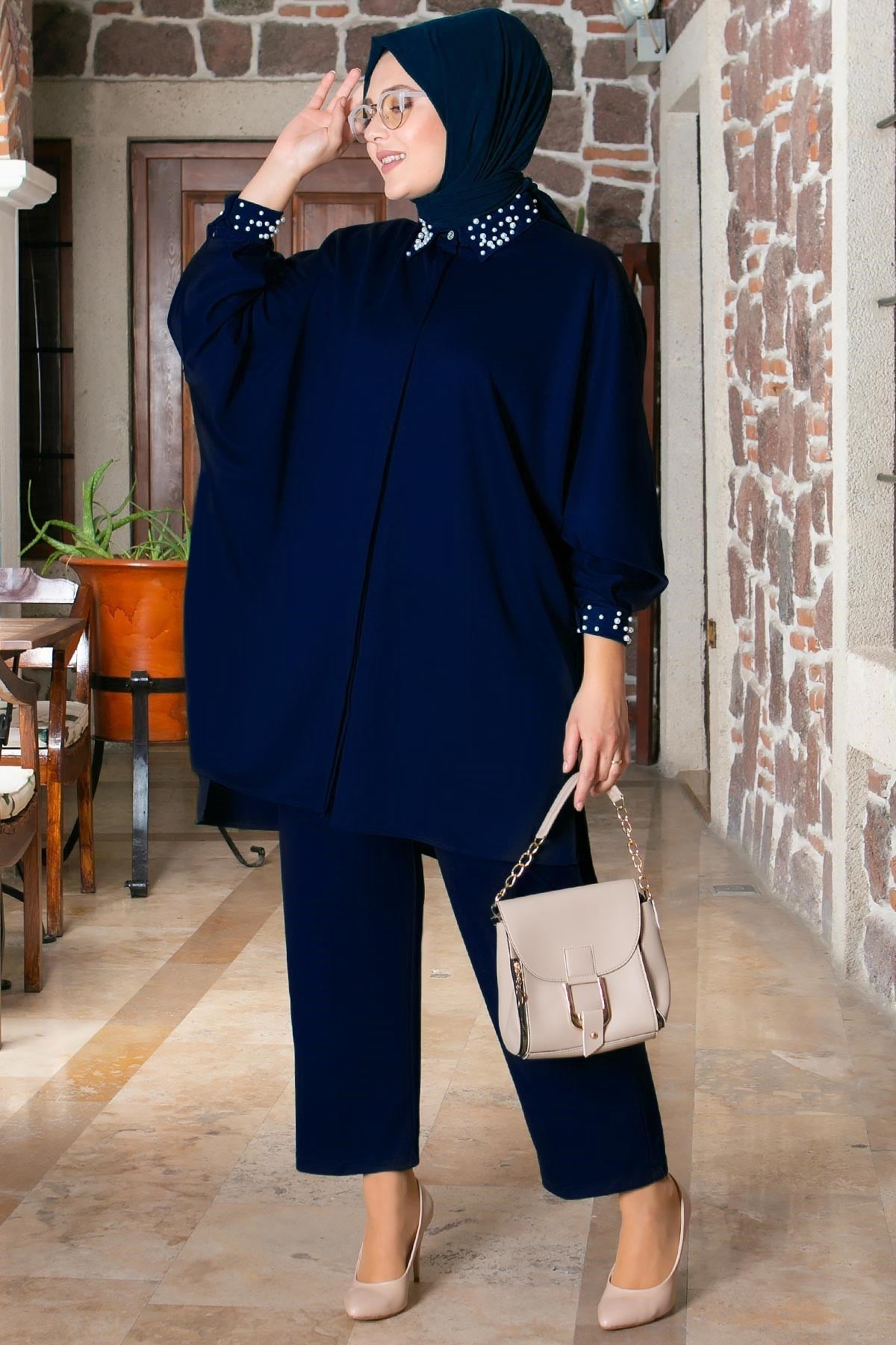 İNCİ DETAYLI TAKIMFHM810-LACİVERTFahima