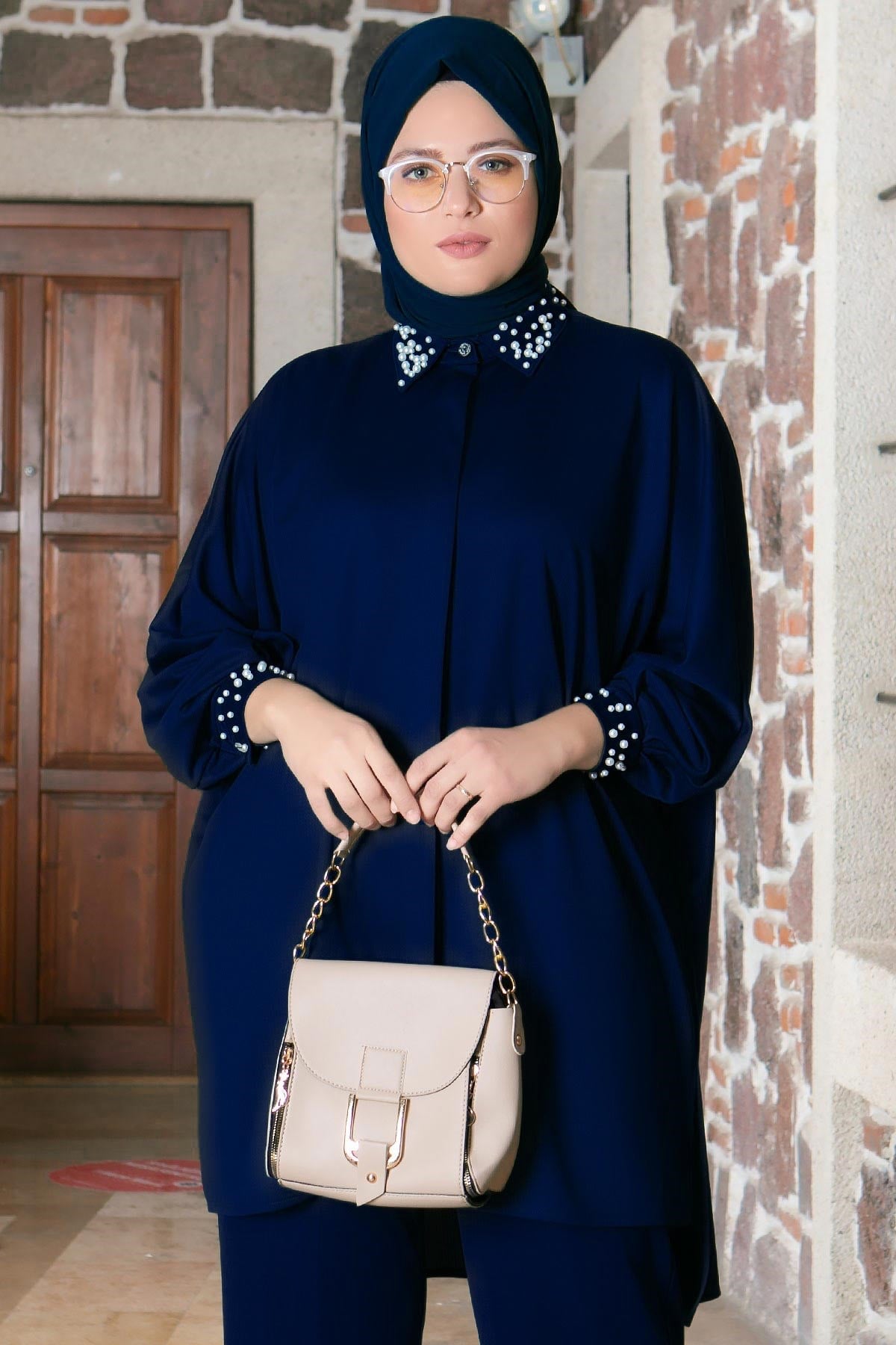 İNCİ DETAYLI TAKIMFHM810-LACİVERTFahima
