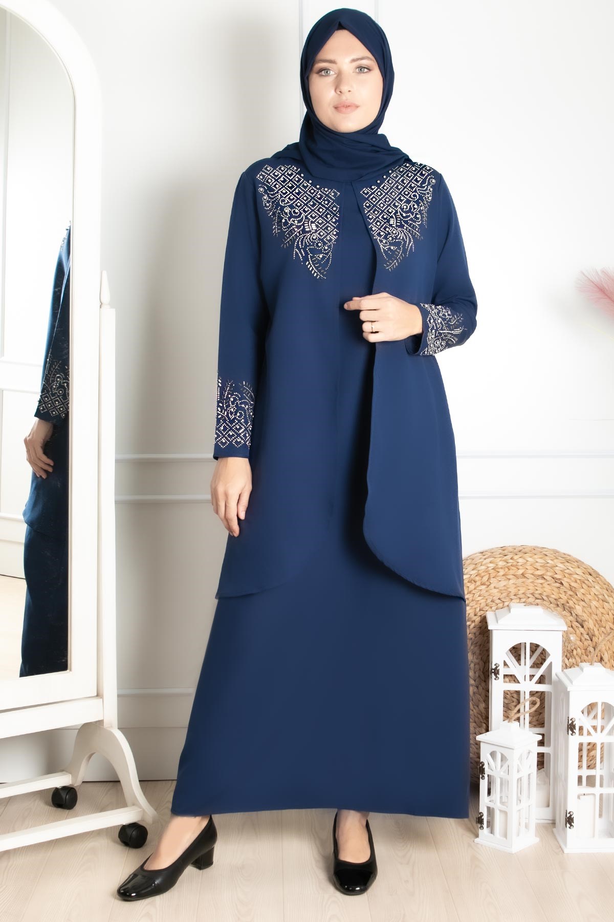 Stone Embroidered Detailed Evening Dress Dark Blue FHM818FHM818-LACİVERTFahima