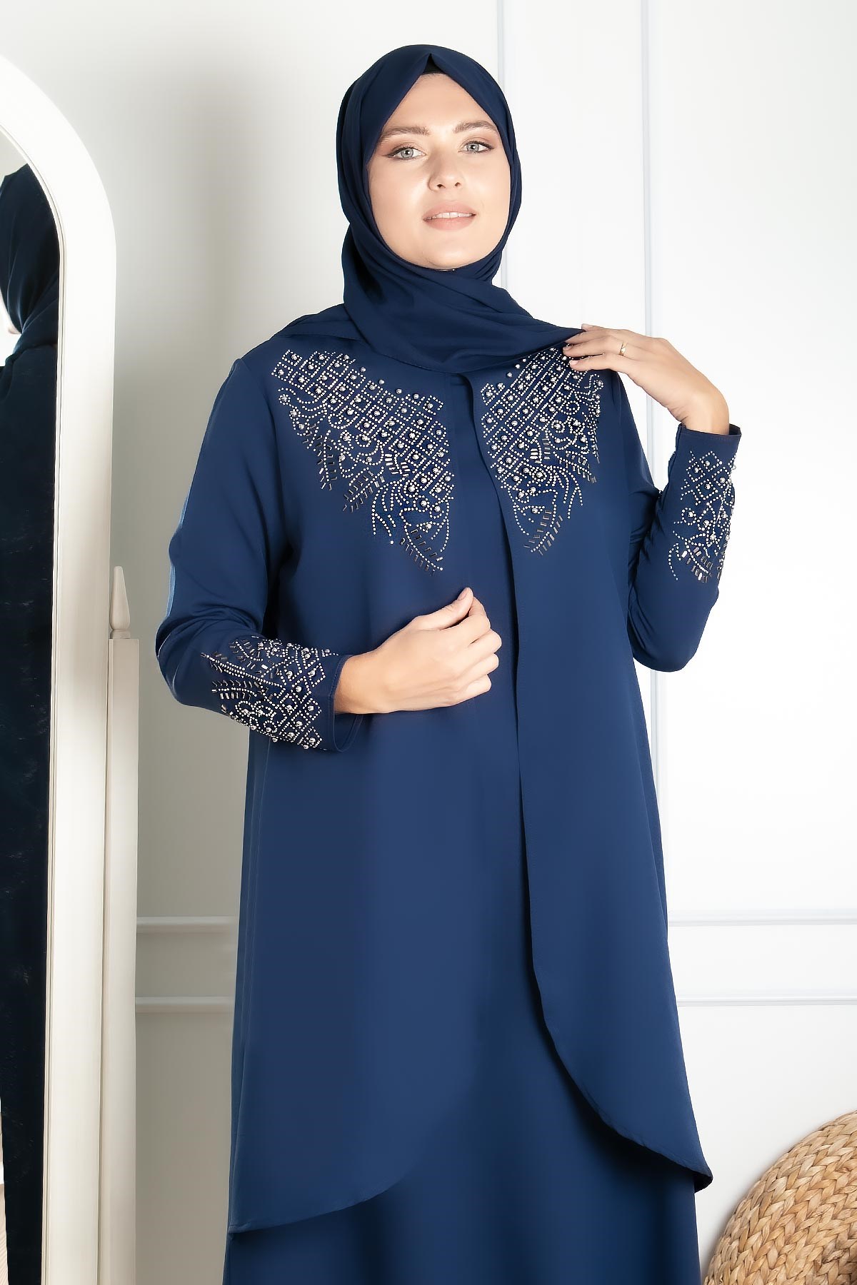 Stone Embroidered Detailed Evening Dress Dark Blue FHM818FHM818-LACİVERTFahima