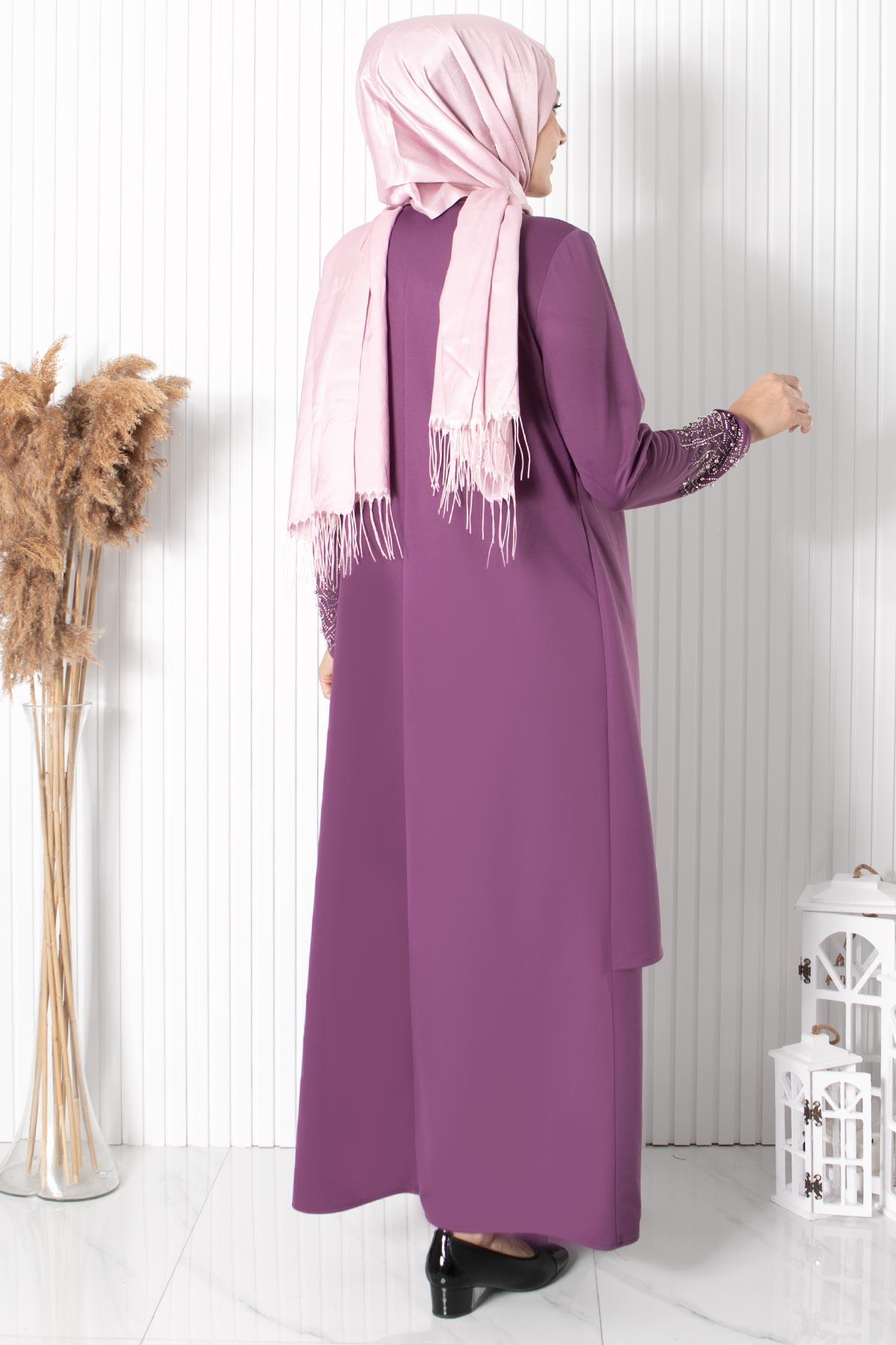 Stone Embroidered Detailed Evening Dress Lilac FHM818FHM818-LİLAFahima