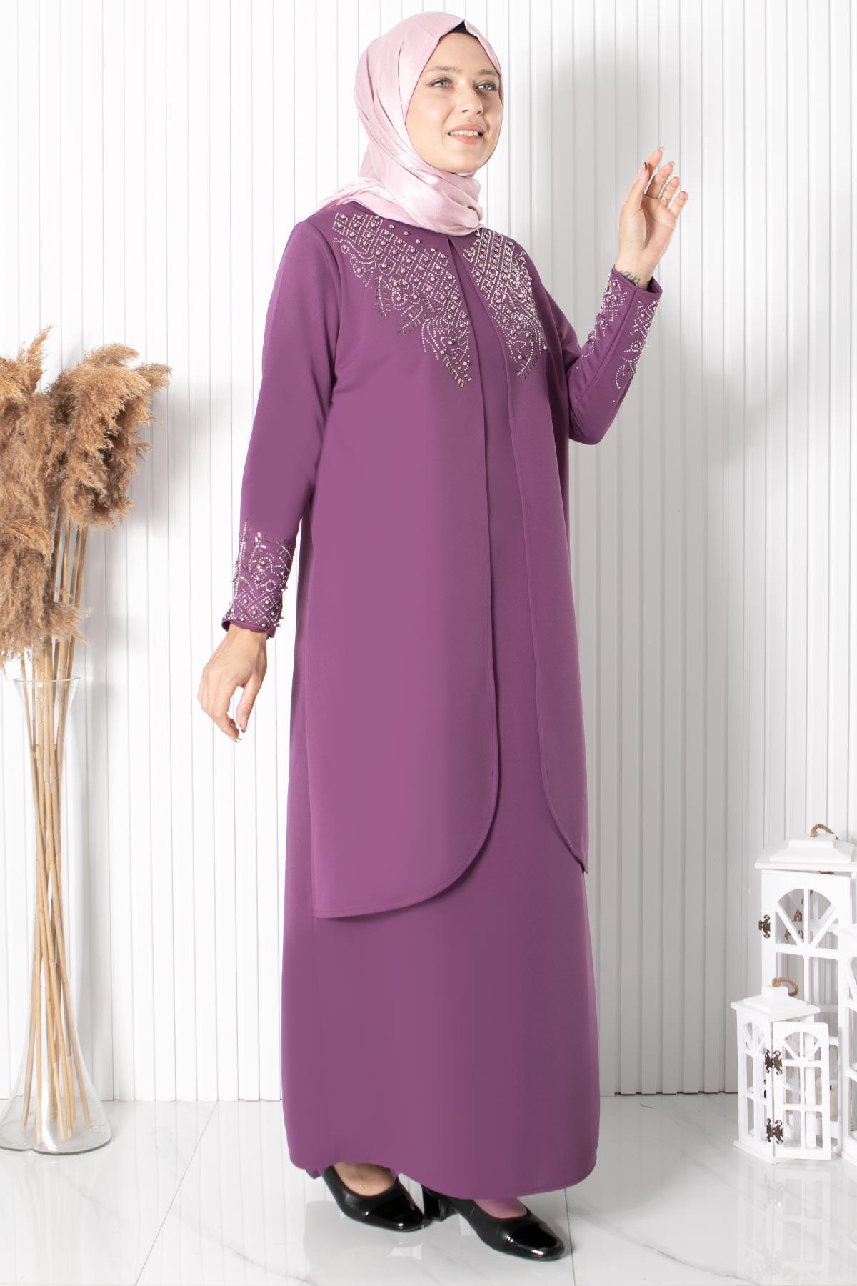 Stone Embroidered Detailed Evening Dress Lilac FHM818FHM818-LİLAFahima