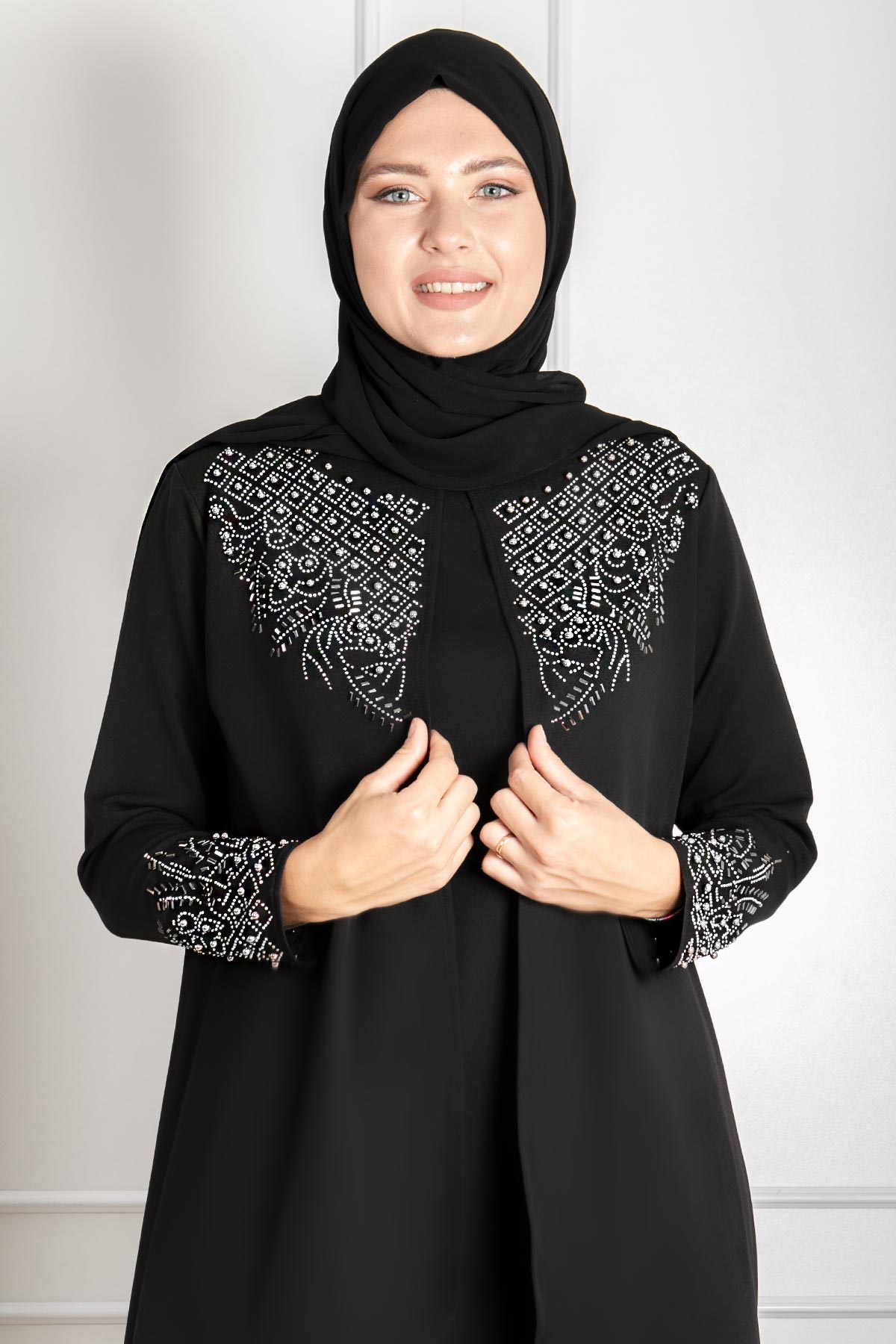 Stone Embroidered Detailed Evening Dress Black FHM818FHM818-SİYAHFahima