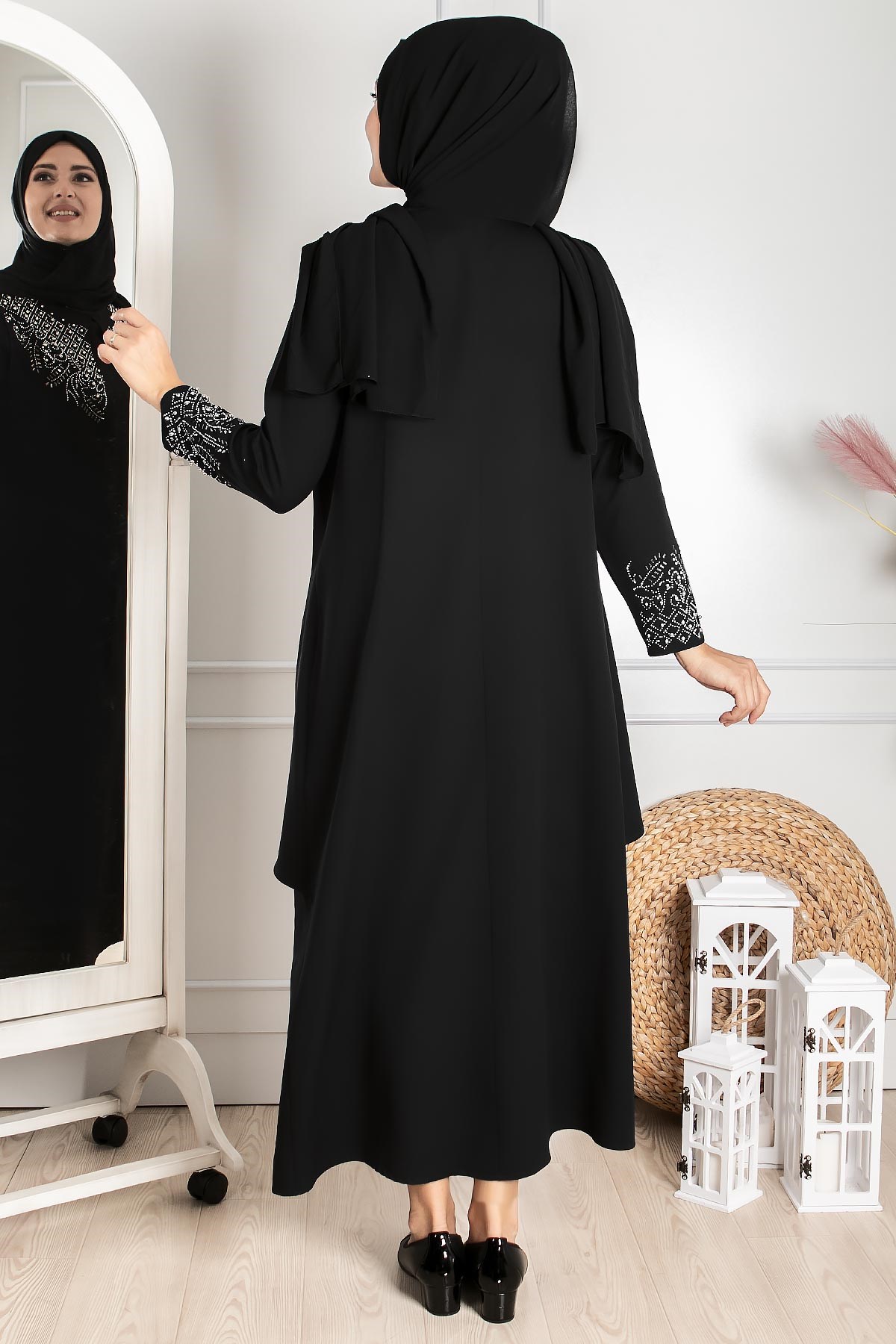 Stone Embroidered Detailed Evening Dress Black FHM818FHM818-SİYAHFahima