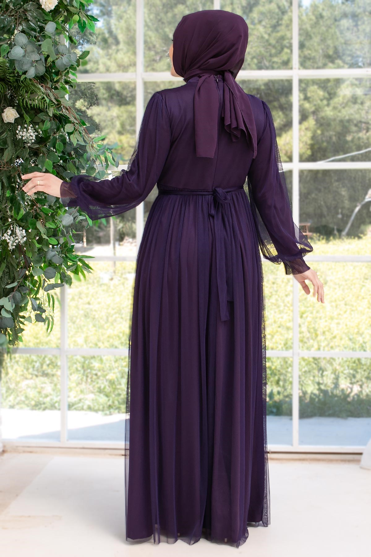 Robe de soirée en tulle avec pierre perlée Pourpre FHM830FHM830-MORFahima