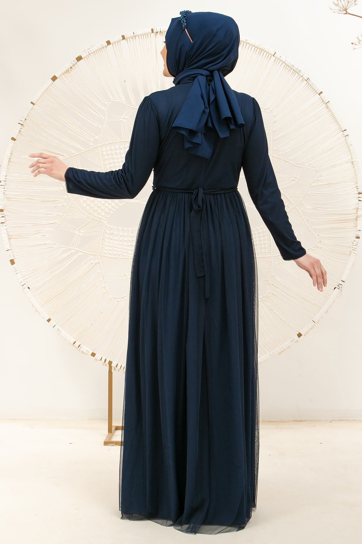 Perle Détaillée Robe De Soirée En Tulle Cintrée Robe Bleu Marin FHM831FHM831-LACİVERTFahima