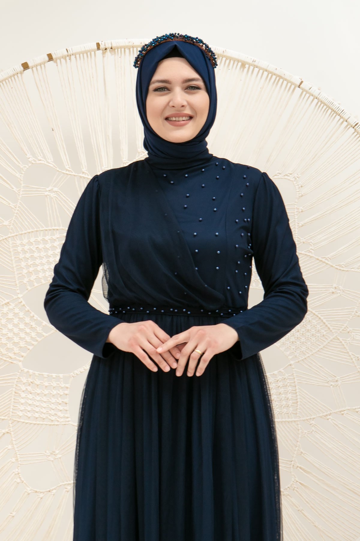 Perle Détaillée Robe De Soirée En Tulle Cintrée Robe Bleu Marin FHM831FHM831-LACİVERTFahima