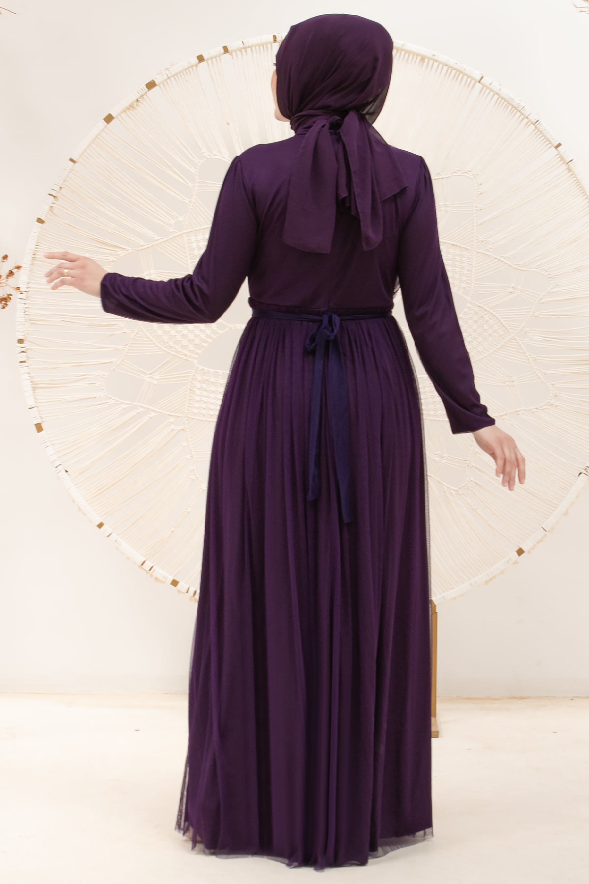 Perle Détaillée Robe De Soirée En Tulle Cintrée Robe Violet FHM831FHM831-MORFahima