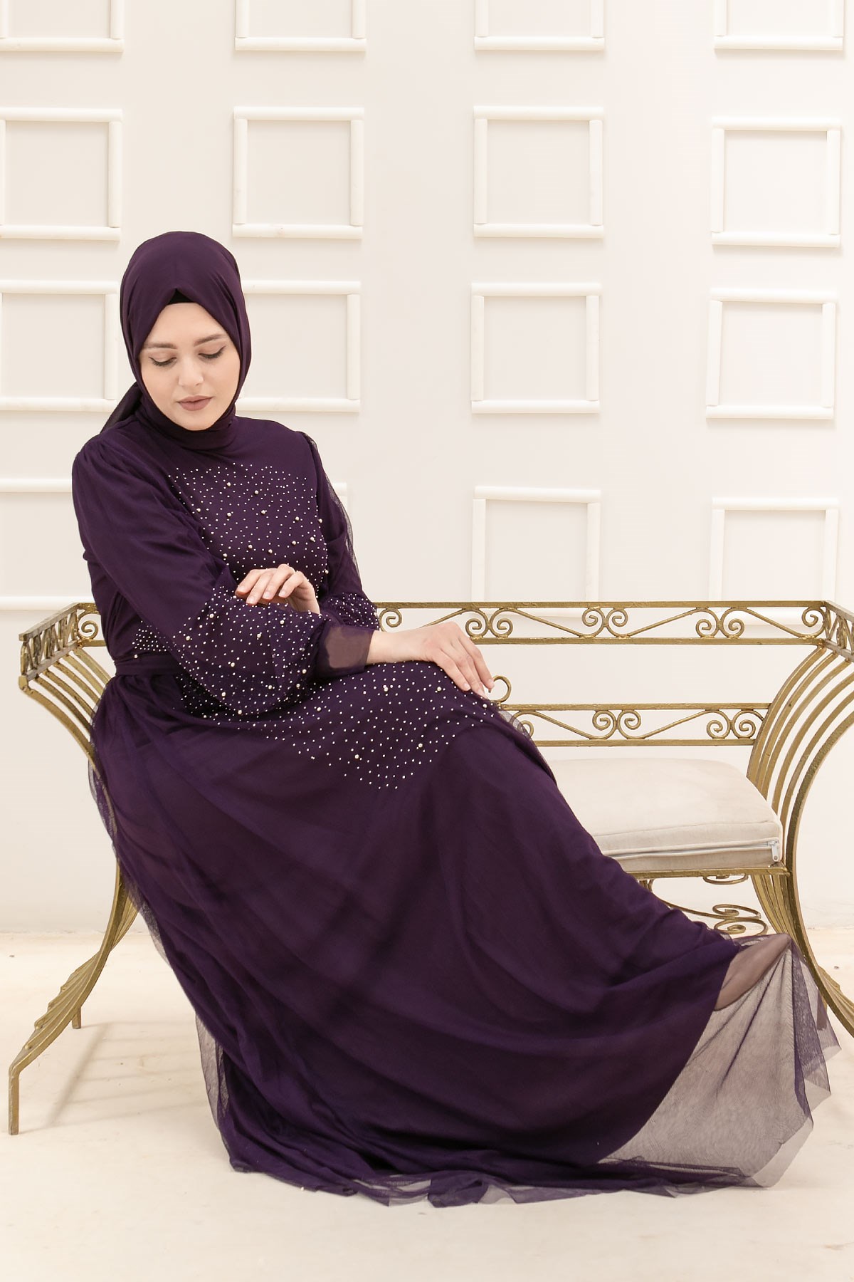 TÜL TAŞ İNCİ DETAYLI ABİYEFHM832-MORFahima