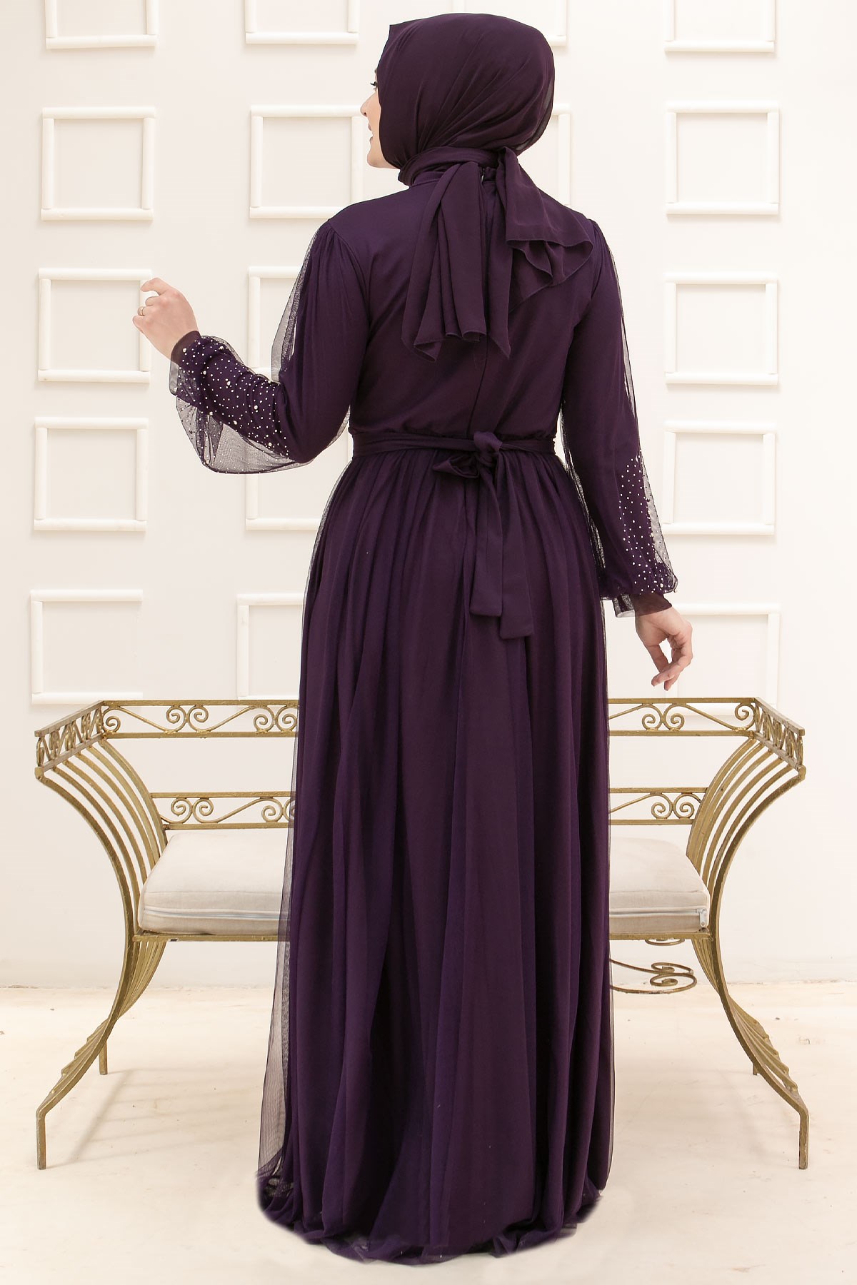 TÜL TAŞ İNCİ DETAYLI ABİYEFHM832-MORFahima