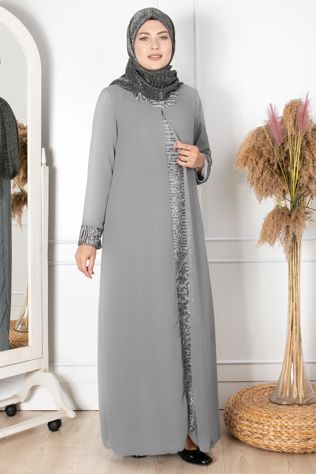 SİM DETAYLI DESENLİ ABİYE FHM852-GRİFahima