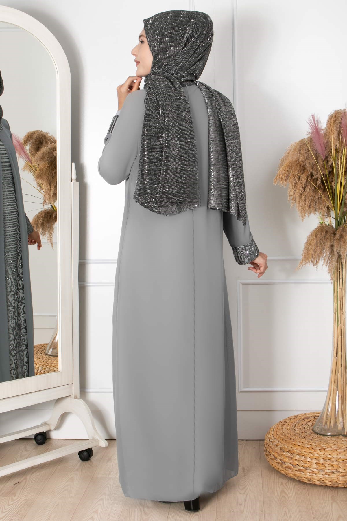 SİM DETAYLI DESENLİ ABİYE FHM852-GRİFahima