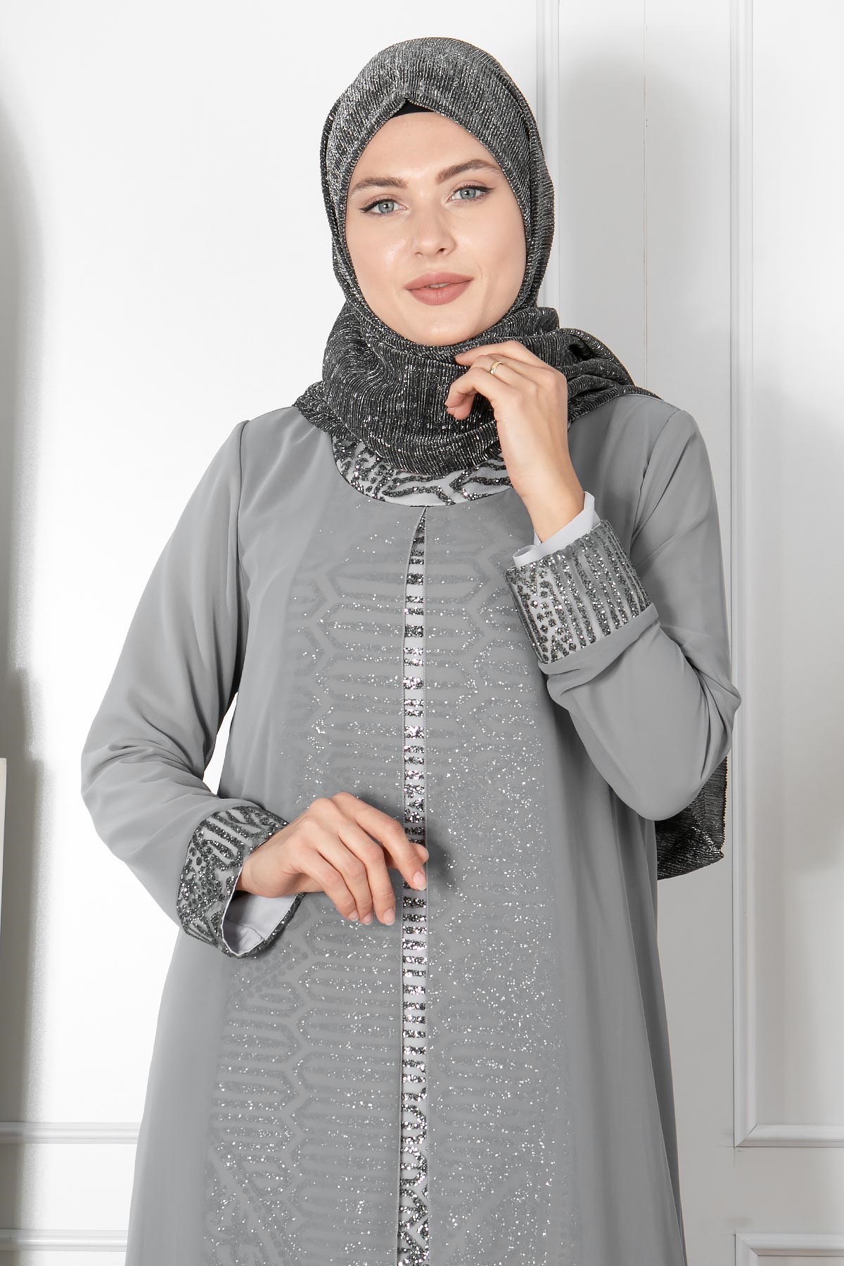 SİM DETAYLI DESENLİ ABİYE FHM852-GRİFahima