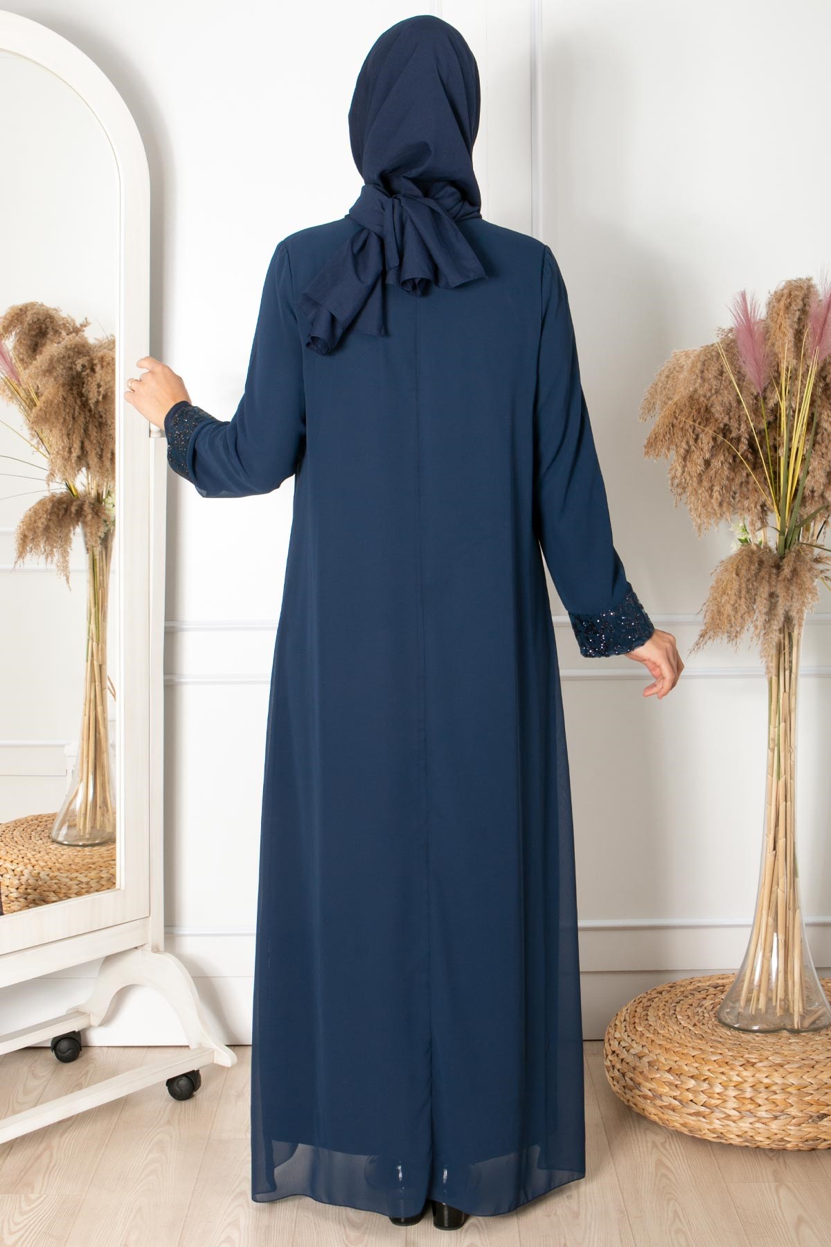 SİM DETAYLI DESENLİ ABİYE FHM852-LACİVERTFahima