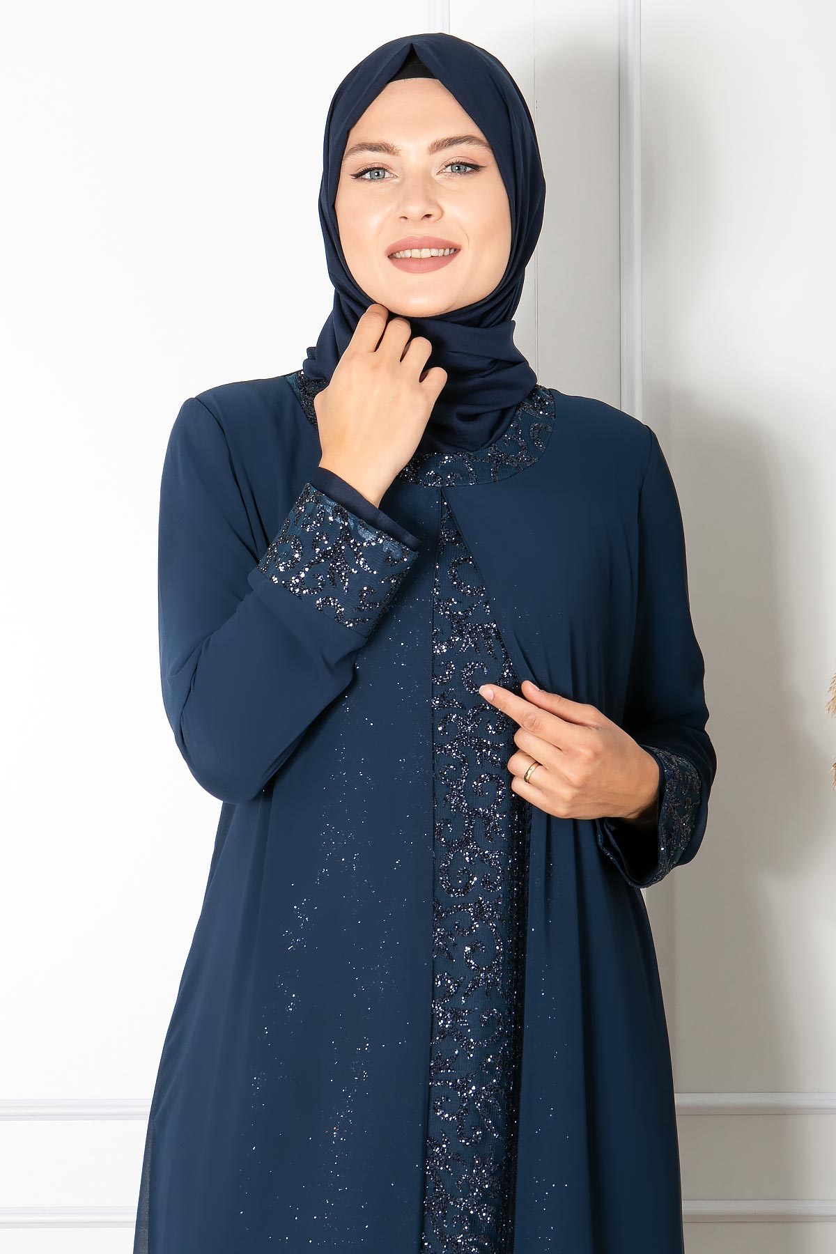 SİM DETAYLI DESENLİ ABİYE FHM852-LACİVERTFahima
