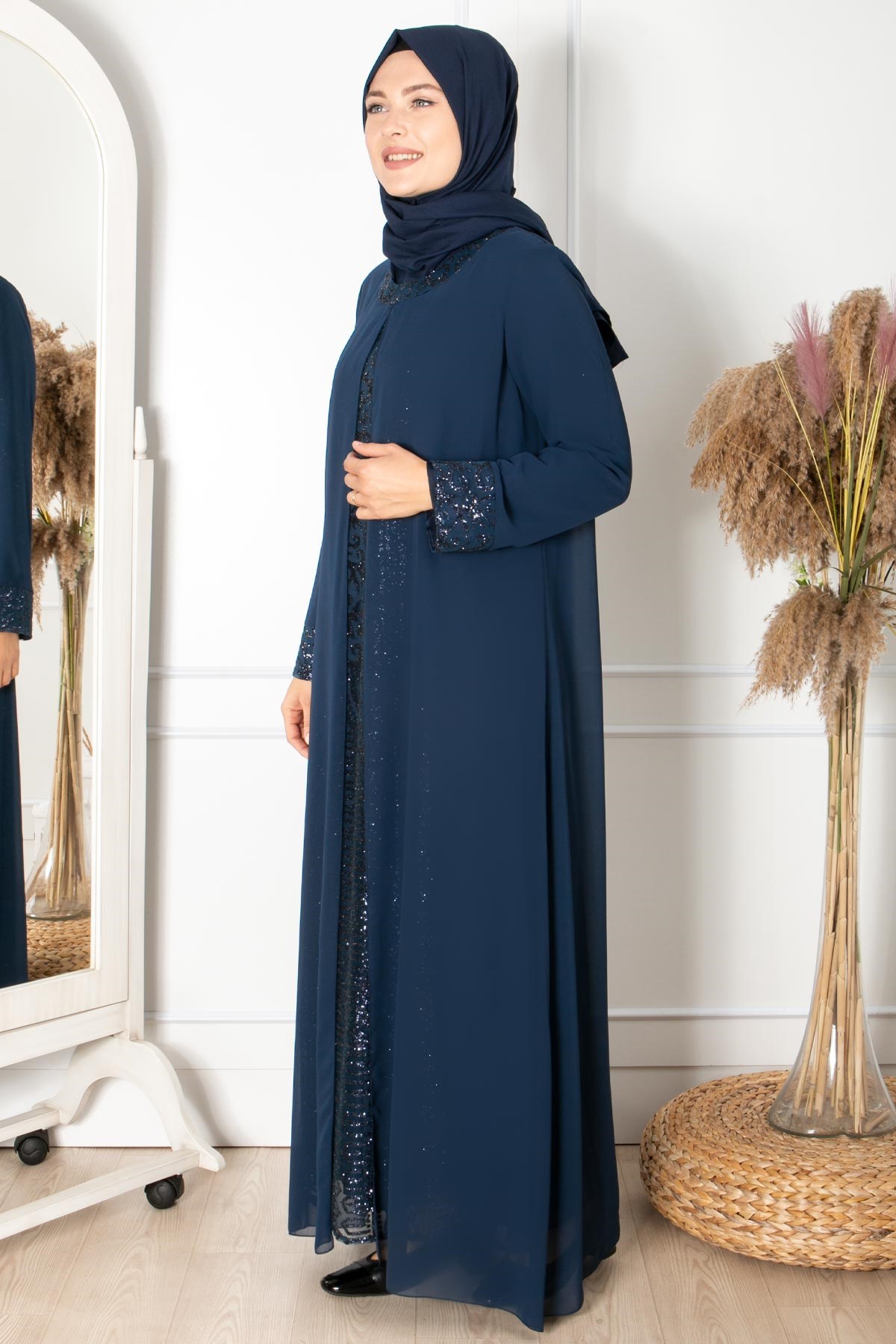 SİM DETAYLI DESENLİ ABİYE FHM852-LACİVERTFahima