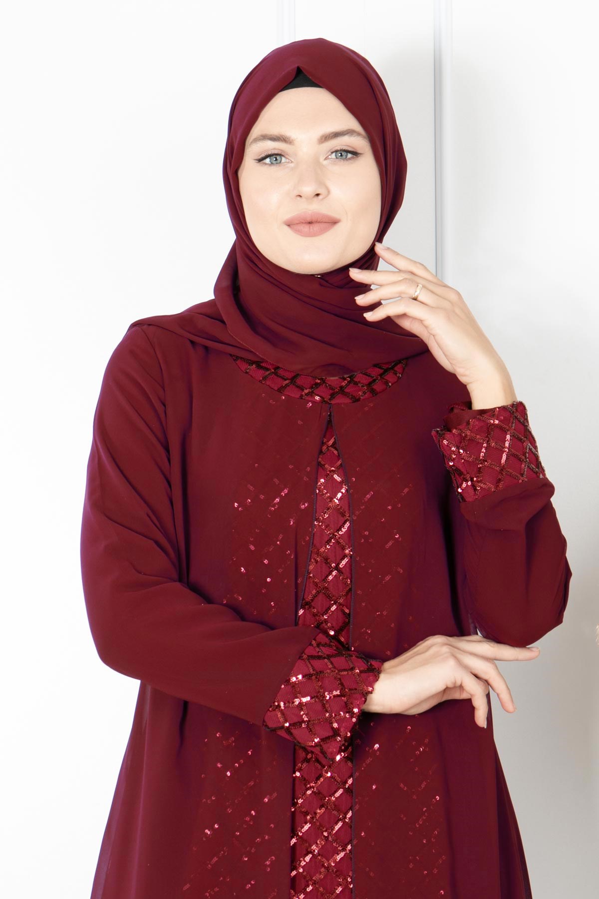 PELERİNLİ PAYET DETAYLI ABİYE FHM854-BORDOFahima