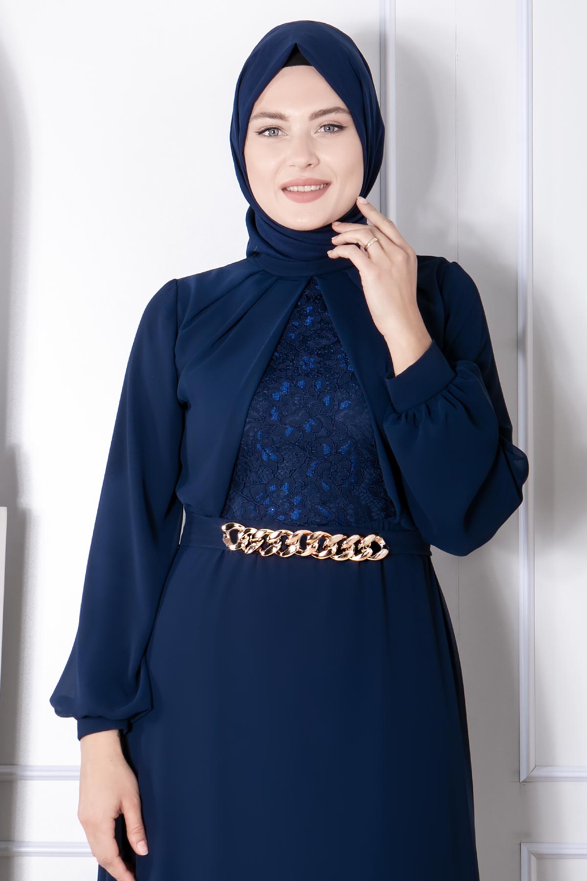 ZİNCİR KEMER DETAYLI ABİYEFHM860-LACİVERTFahima
