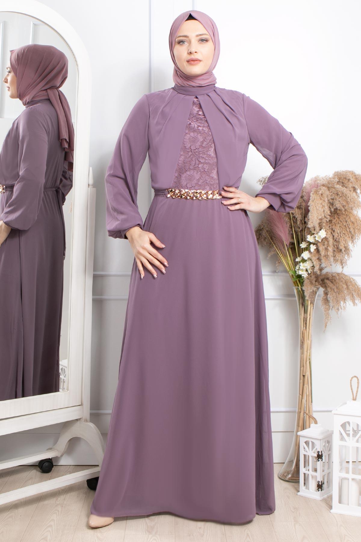 Evening Dresses With Chain Belt Detail Lila FHM860FHM860-LİLAFahima