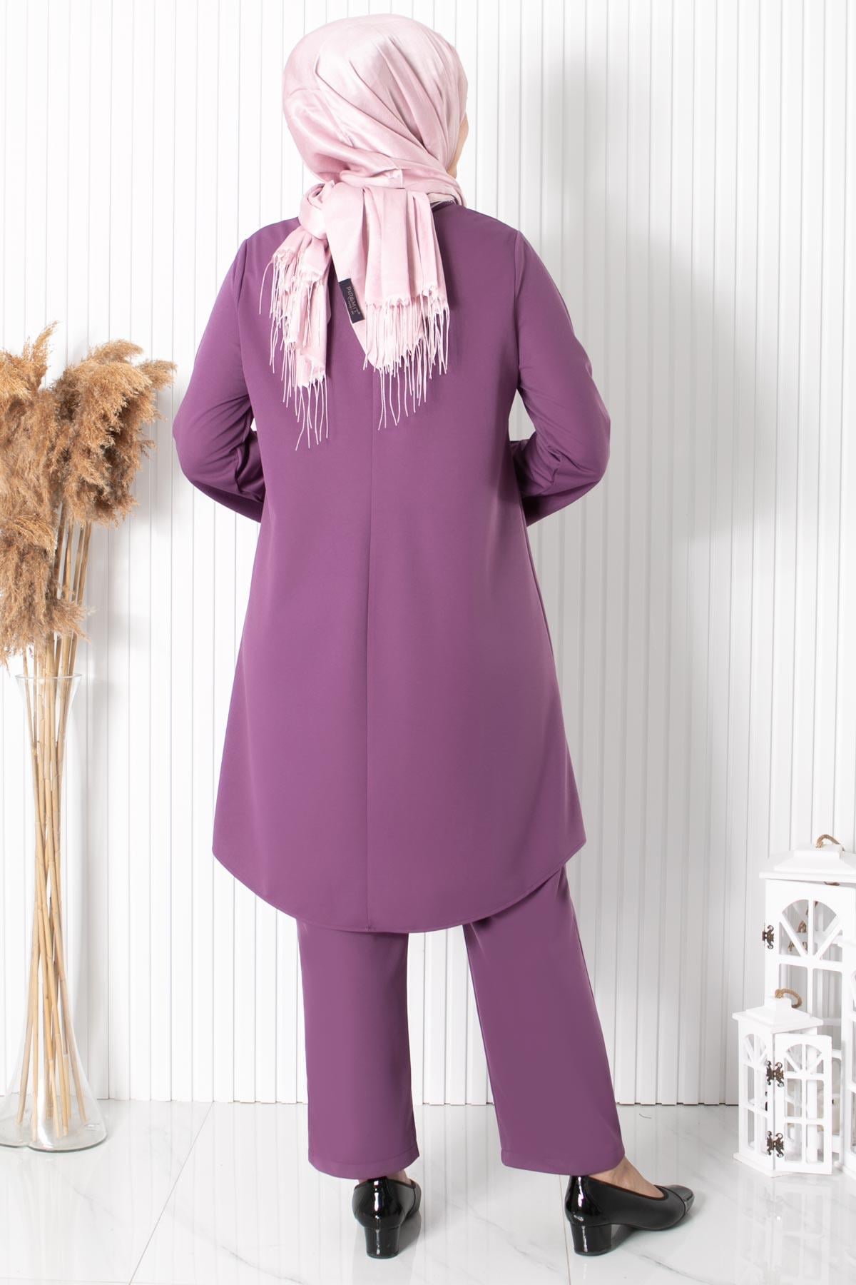 Stone Print Detailed Double Suit Lila FHM876FHM876-LİLAFahima