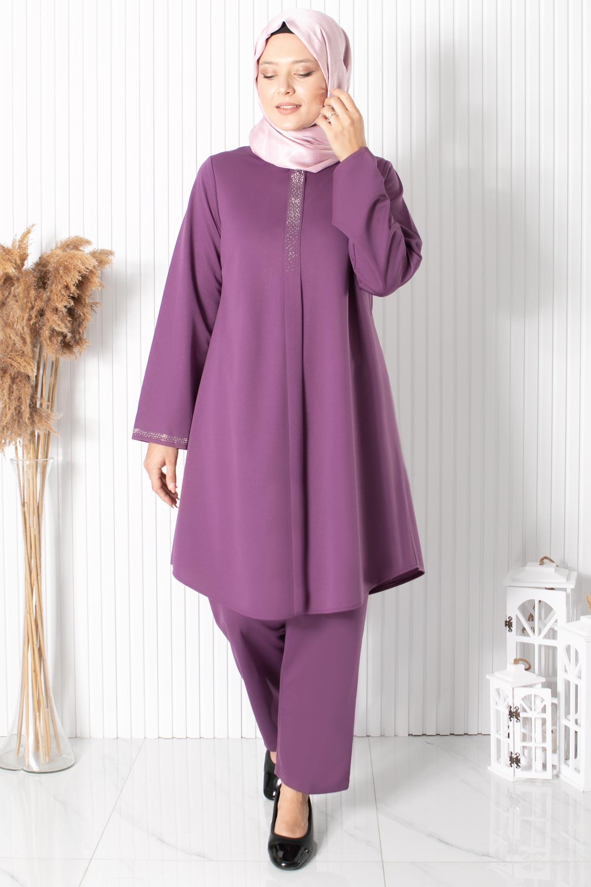 Stone Print Detailed Double Suit Lila FHM876FHM876-LİLAFahima
