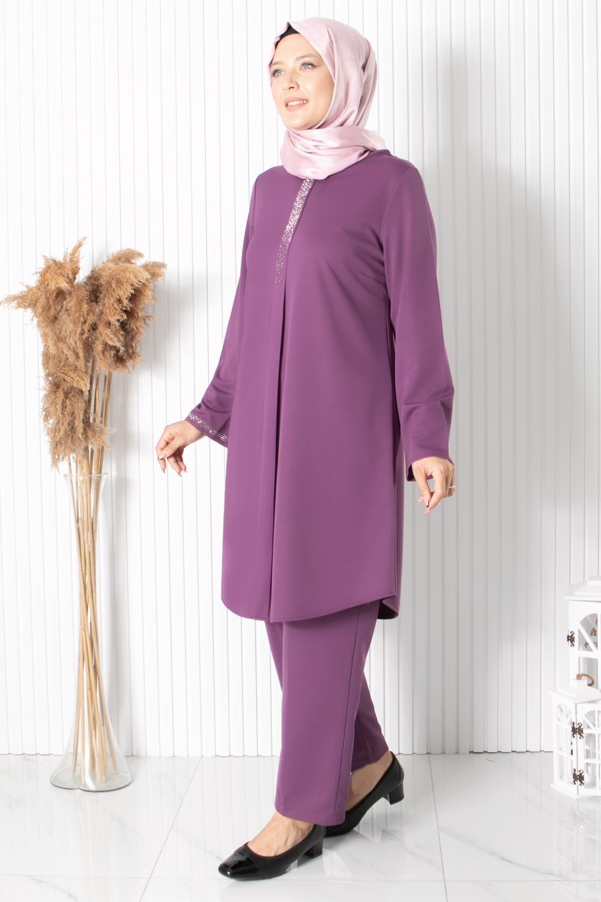 Stone Print Detailed Double Suit Lila FHM876FHM876-LİLAFahima