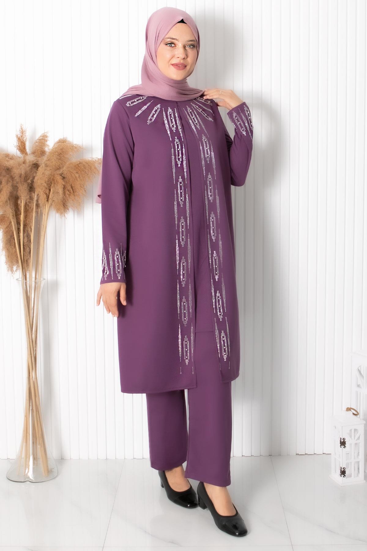 Stone Embroidered Double Set Lilac FHM888FHM888-LİLAFahima