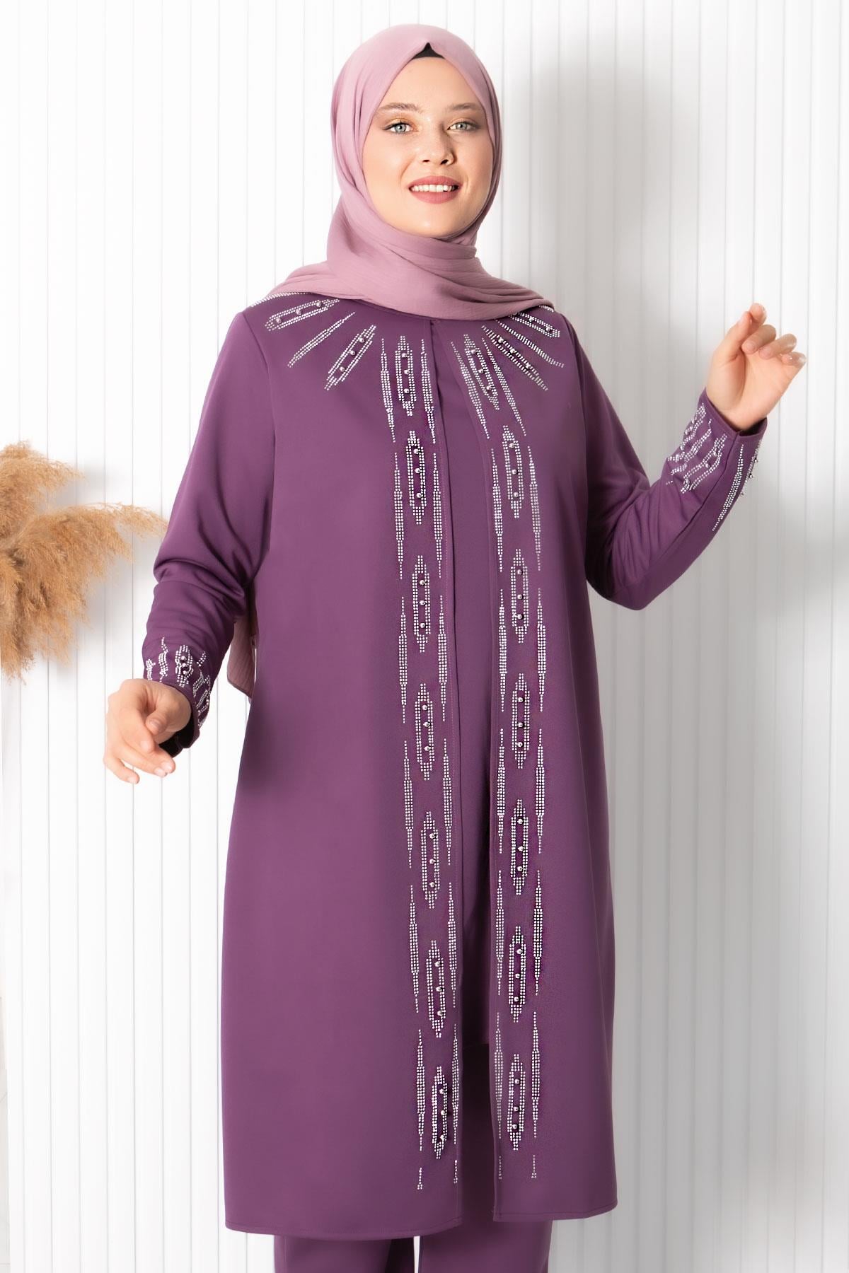 Stone Embroidered Double Set Lilac FHM888FHM888-LİLAFahima