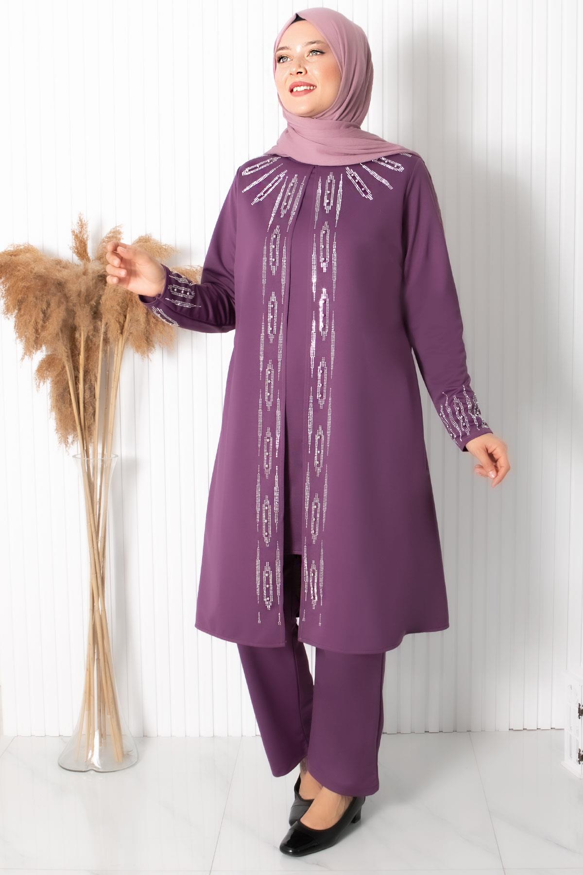 Stone Embroidered Double Set Lilac FHM888FHM888-LİLAFahima