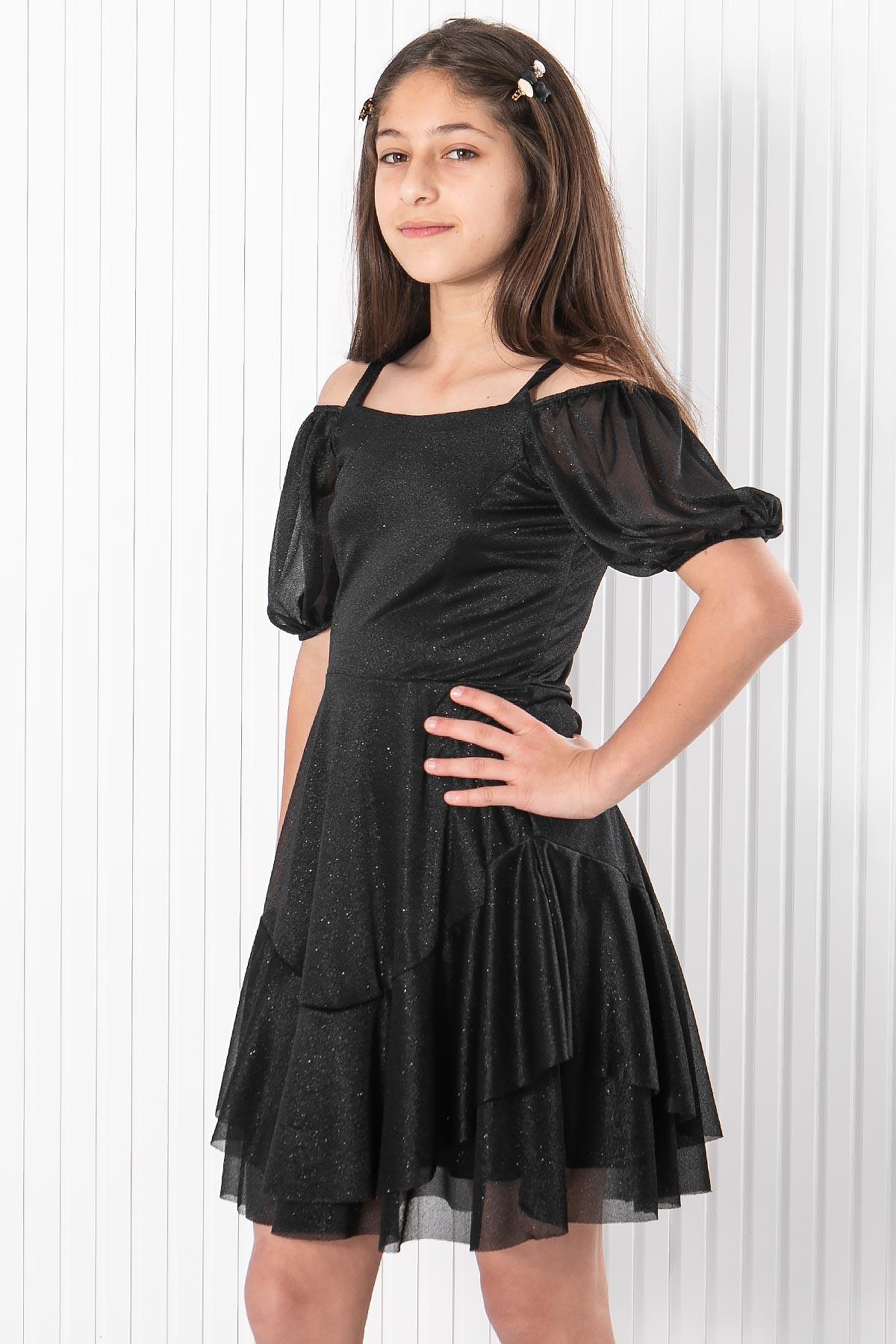 KOL DETAYLI SİMLİ TÜL ABİYEFHM940-SİYAHFahima