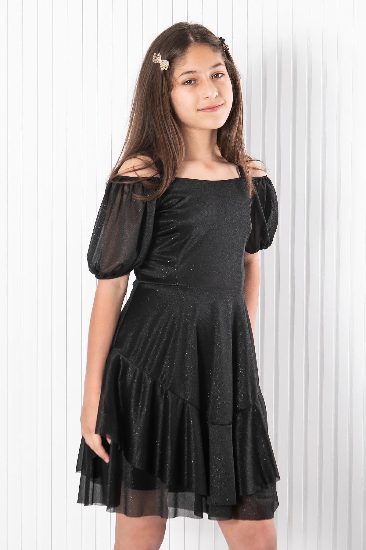 KOL DETAYLI SİMLİ TÜL ABİYEFHM940-SİYAHFahima