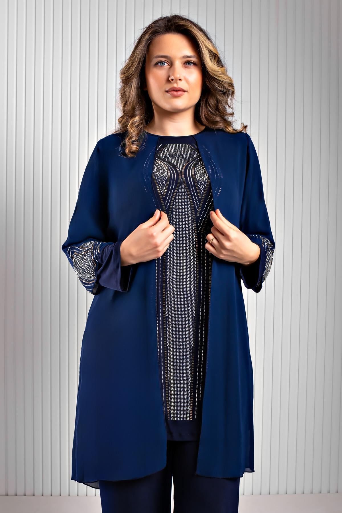 Taş Baskı Detaylı İkili Takım Lacivert FHM952FHM952-LACİVERTFahima